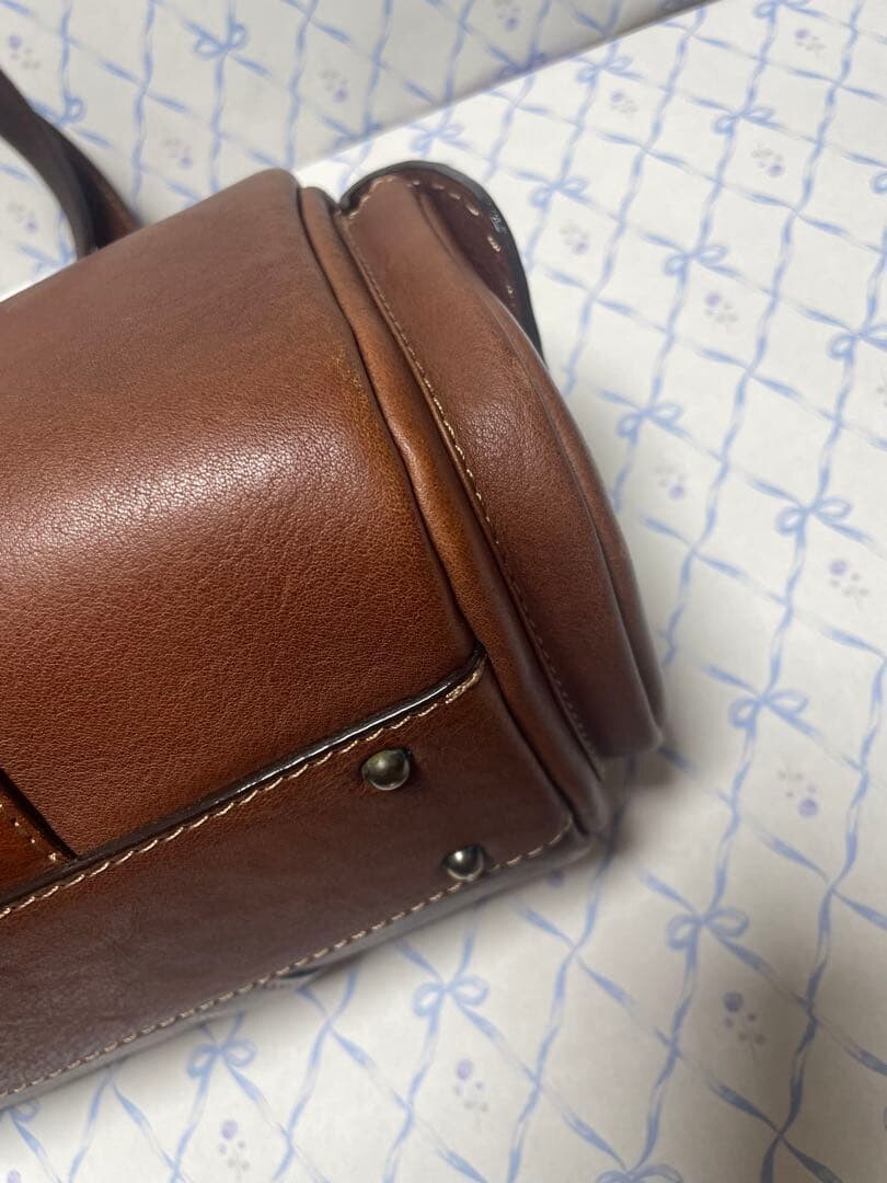 Tsuchiya Kaban Leather Mini Boston Bag Brown Stitch Side Pockets JAPAN Made