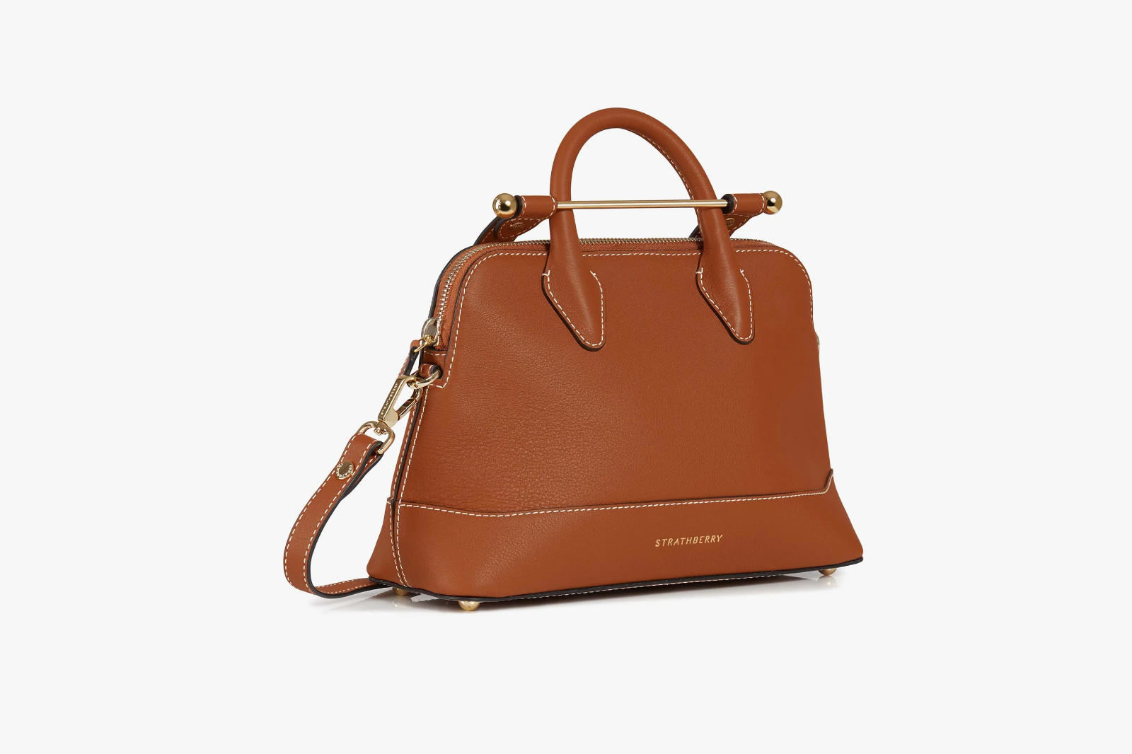 The Strathberry Dome Mini Tote Leather Purse in Chestnut
