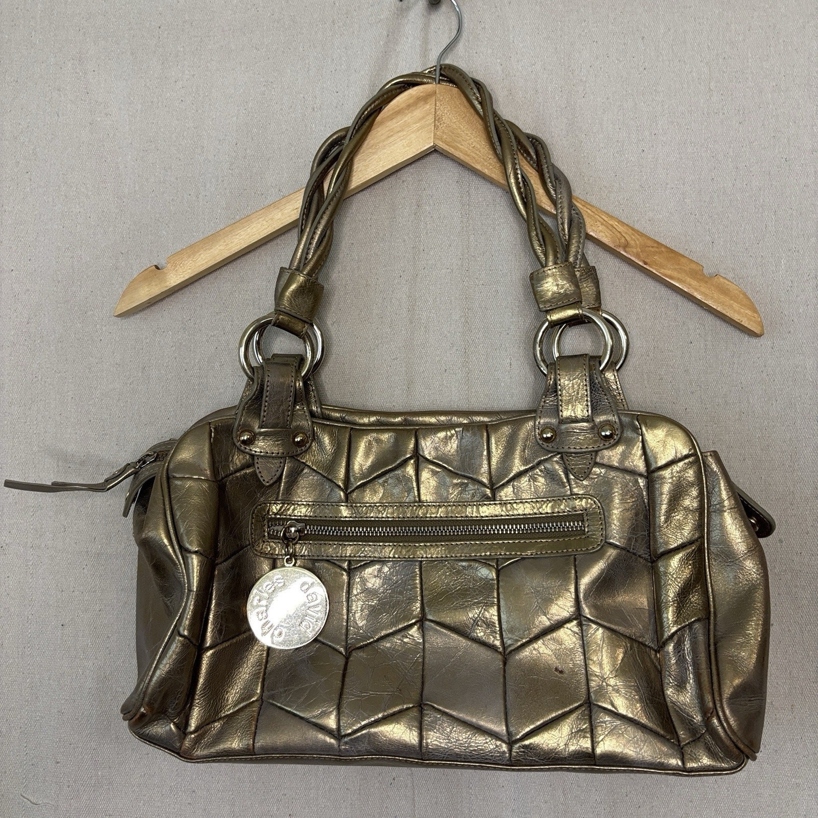 Charles David Leather Quilted Handbag Gold Braided Straps Old Money Quiet Luxury
