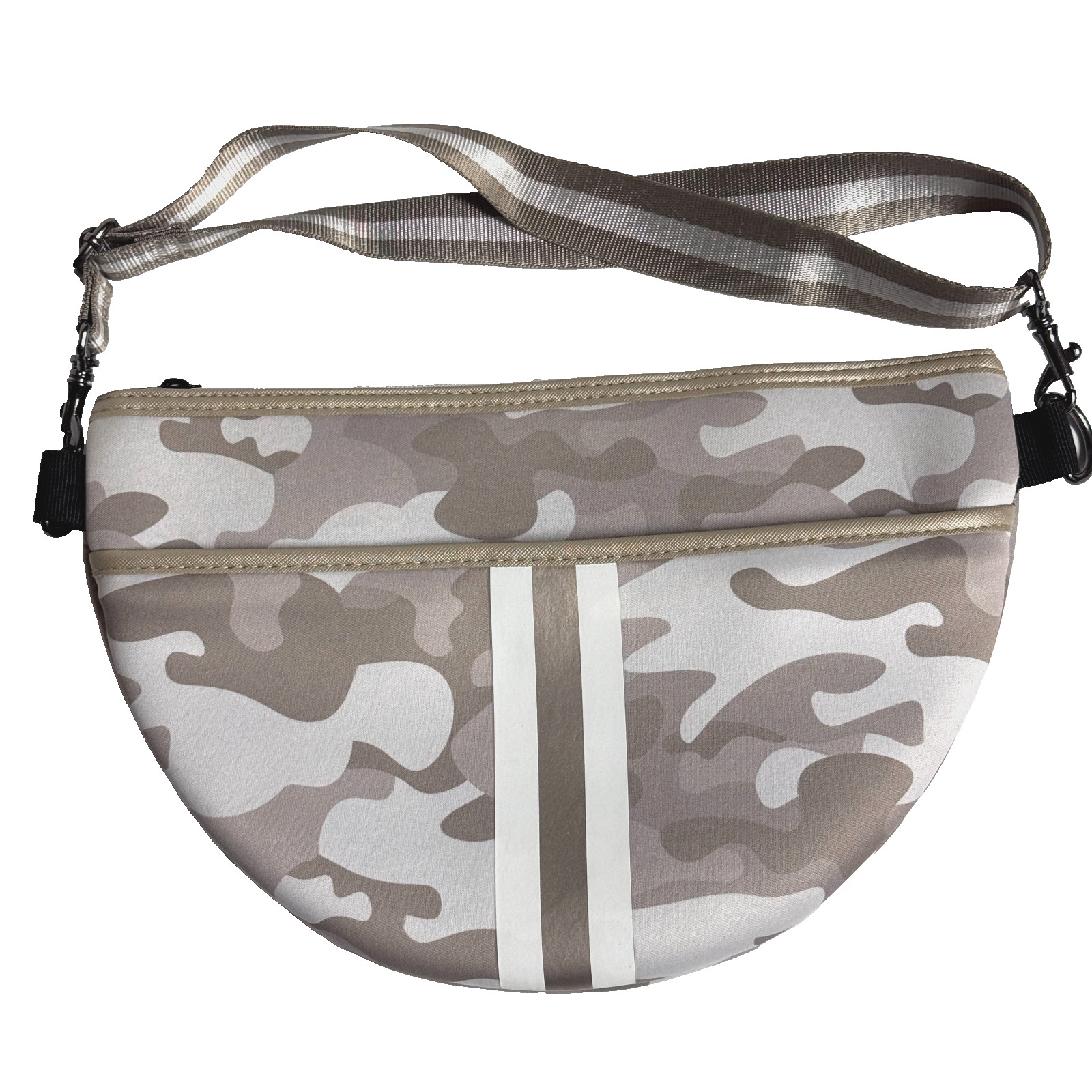 Haute Shore Brett Safari Belt Bag Beige Camo Stripe Neoprene Sling Fanny Pack