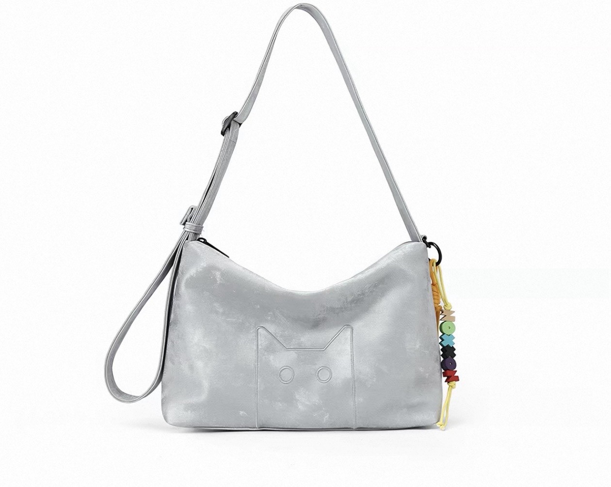 Metallic Silver Shoulder Bag Cat Crossbody Lightweight Shimmer Purse