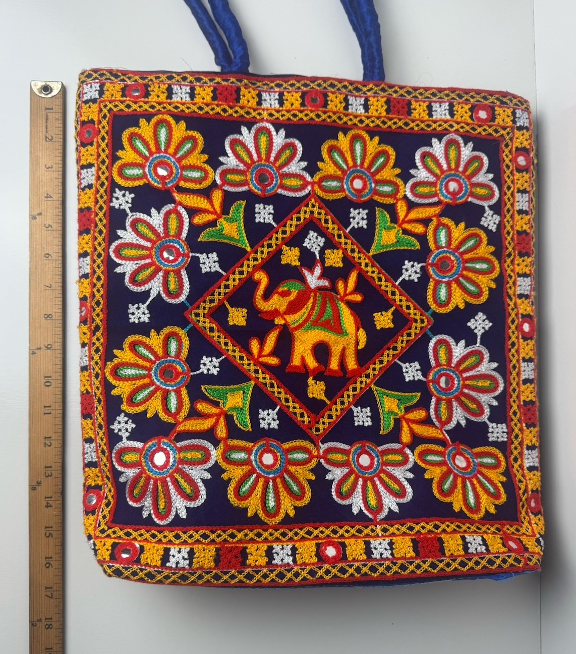 Handmade Embroidered Elephant Tote Bag Indian Ethnic Shoulder Handbag No Zipper