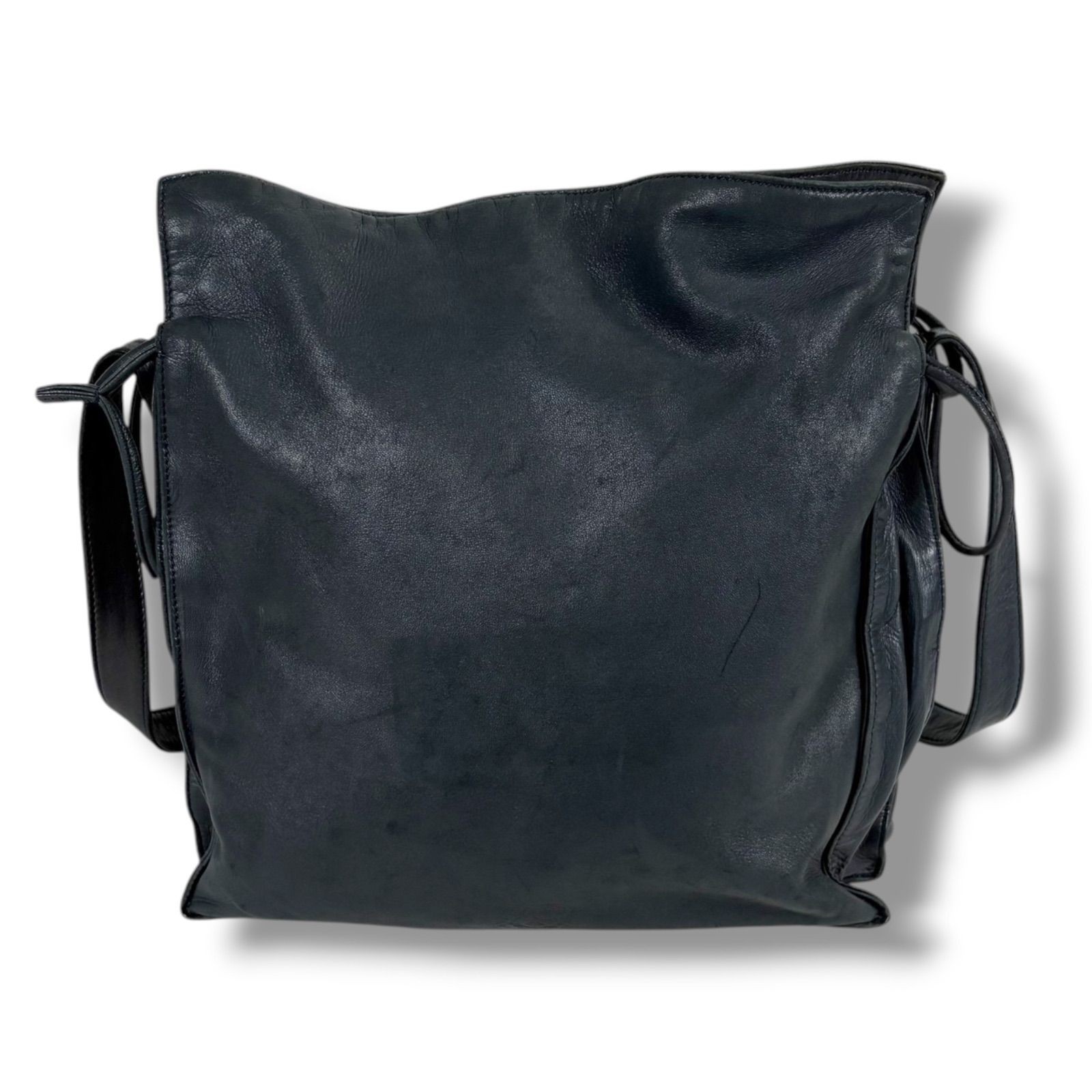 Loewe Auth Flamenco Anagram Logo Nappa Leather Drawstring Shoulder Bag Black
