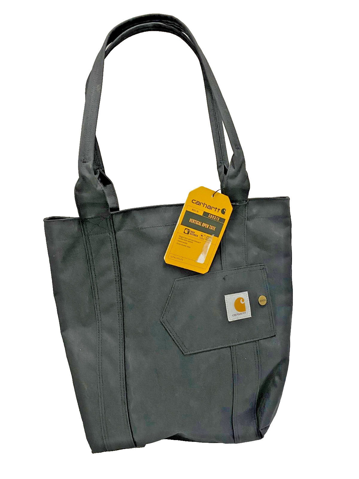 Carhartt Tote Bag 12.5x15x5″ Black Canvas Water Resistant Vertical Open CB0378