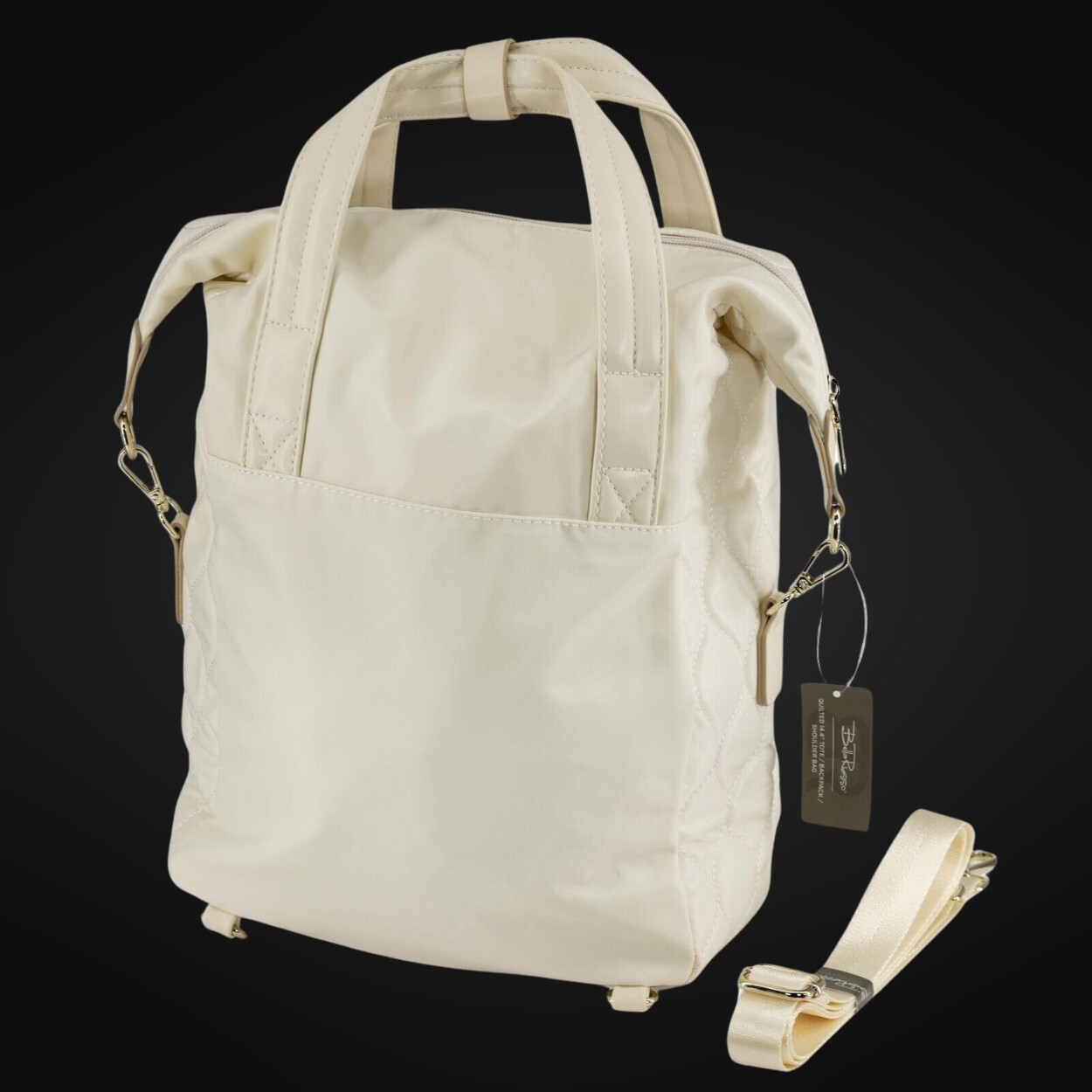 BELLA RUSSO Quilted Weekender Collection 14.4” Tote/Backpack/Shoulder Bag Ivory