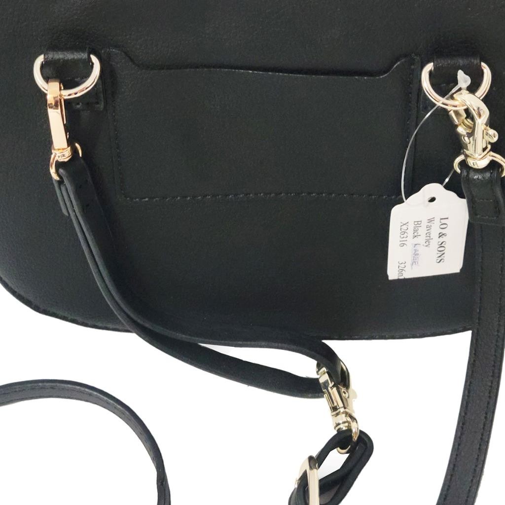 Nwt LO & SONS Black/Gold WAVERLY 2 LARGE CONVERTIBLE BAG 4 Way Vegan Leather