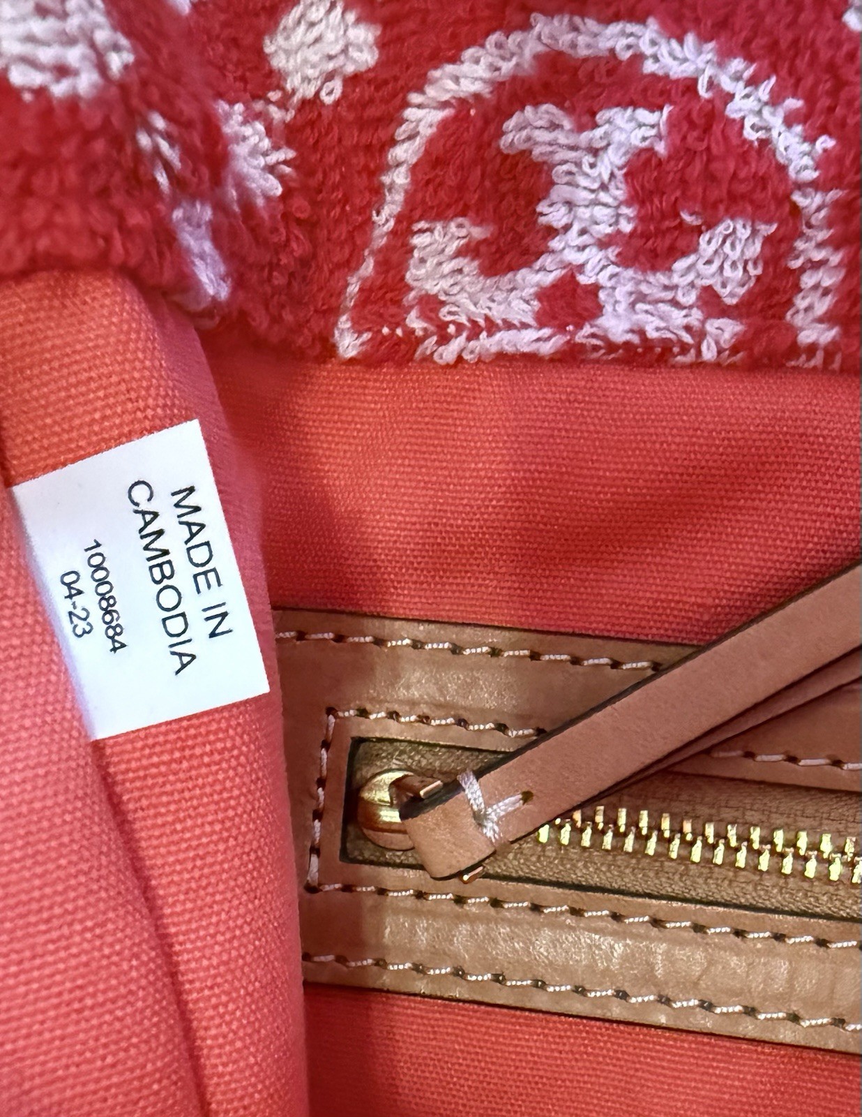 Tory Burch Double T Monogram Terry Tote Bag-NWT-Strawberry Red/White