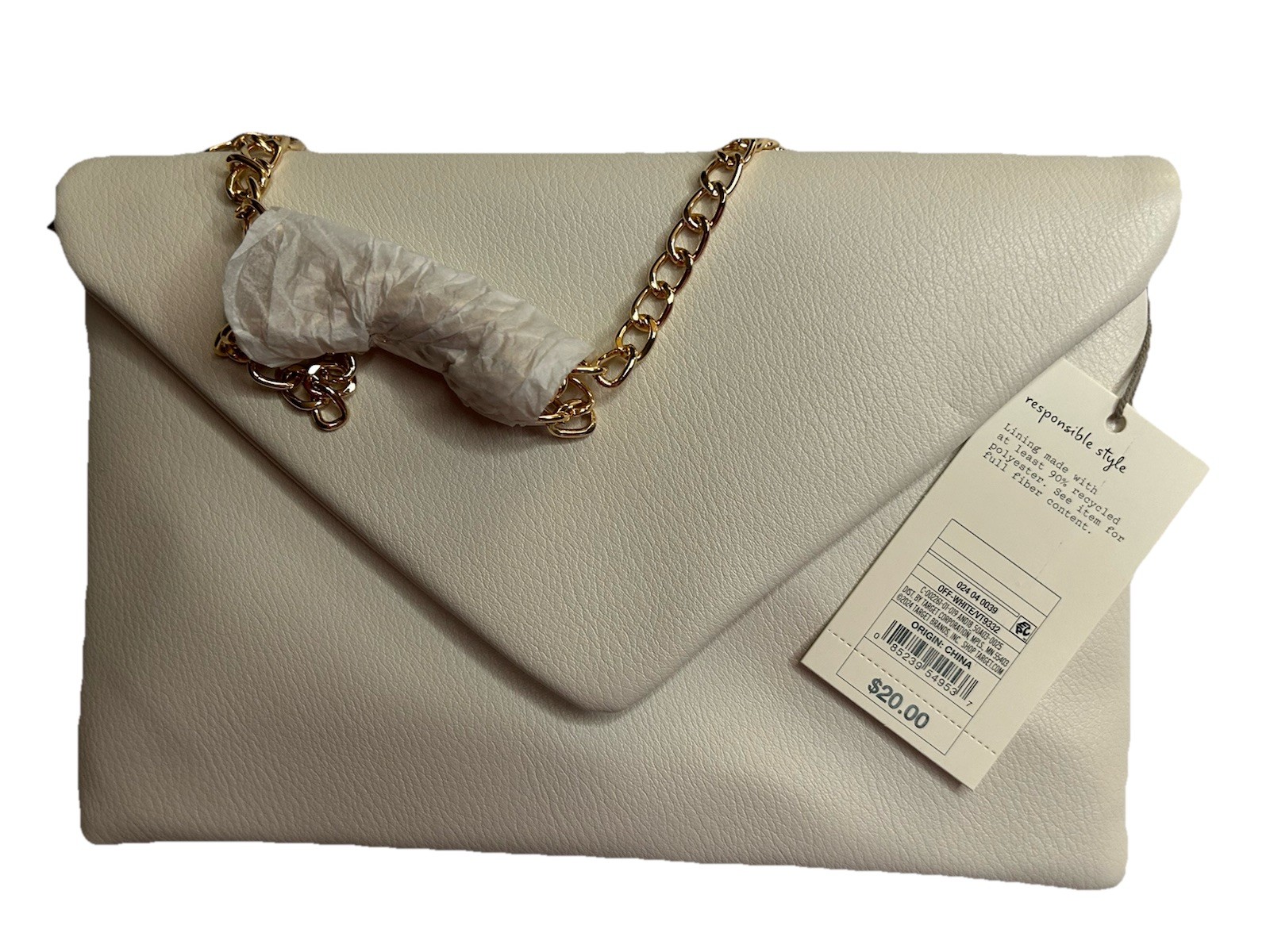A New Day Off White Envelope Purse Chain Crossbody Strap 2 Pockets 6.5 X 9.5 in