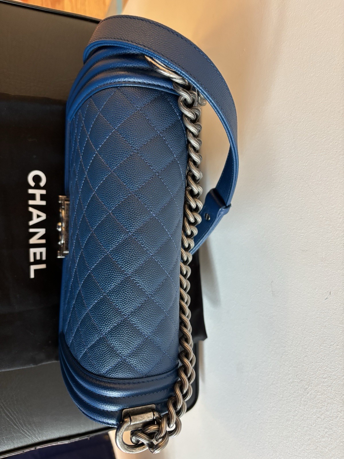 CHANEL Caviar Quilted Leather Le Boy Flap Handbag Purse Medium Authentic