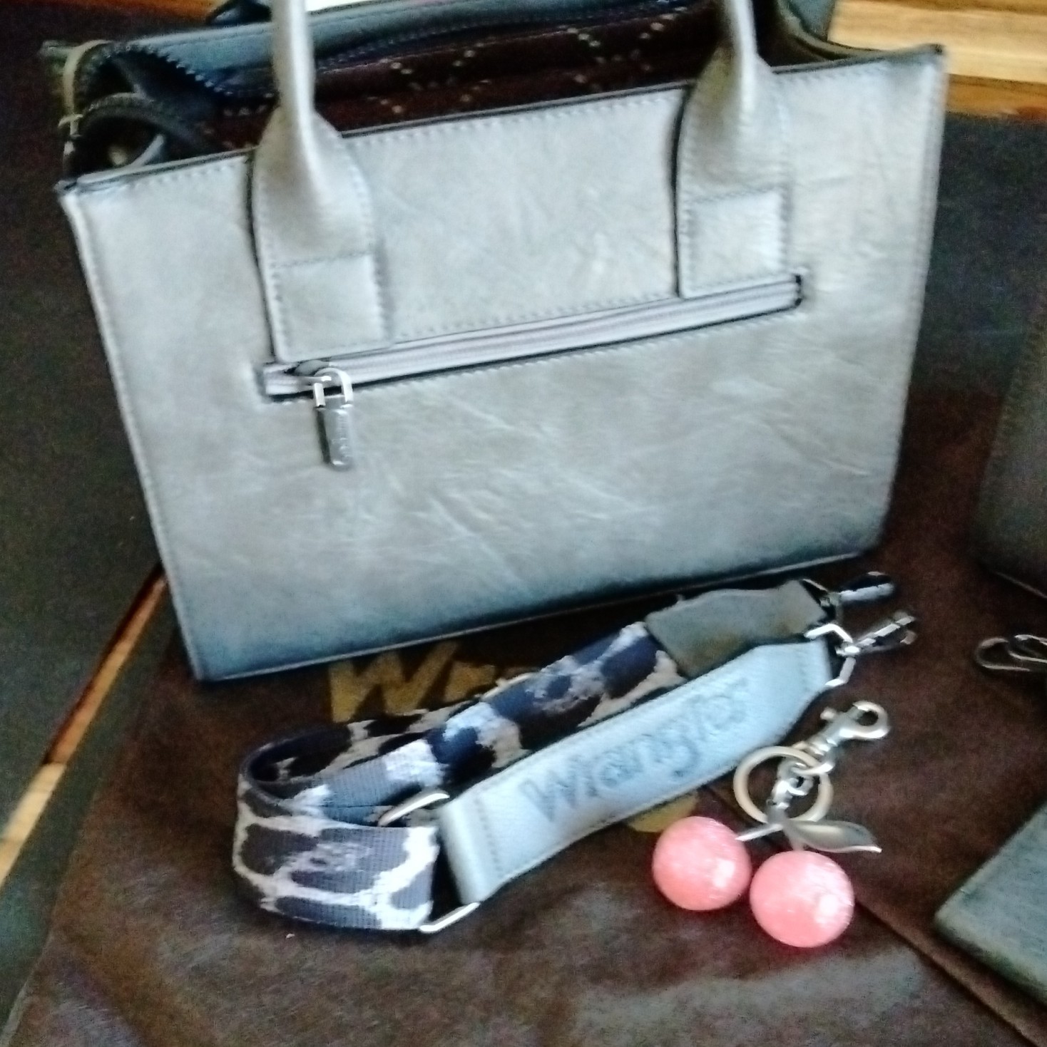 Wrangler Gray Satchel Top Handle Zip Detachable Crossbody Leopard Coin Purse
