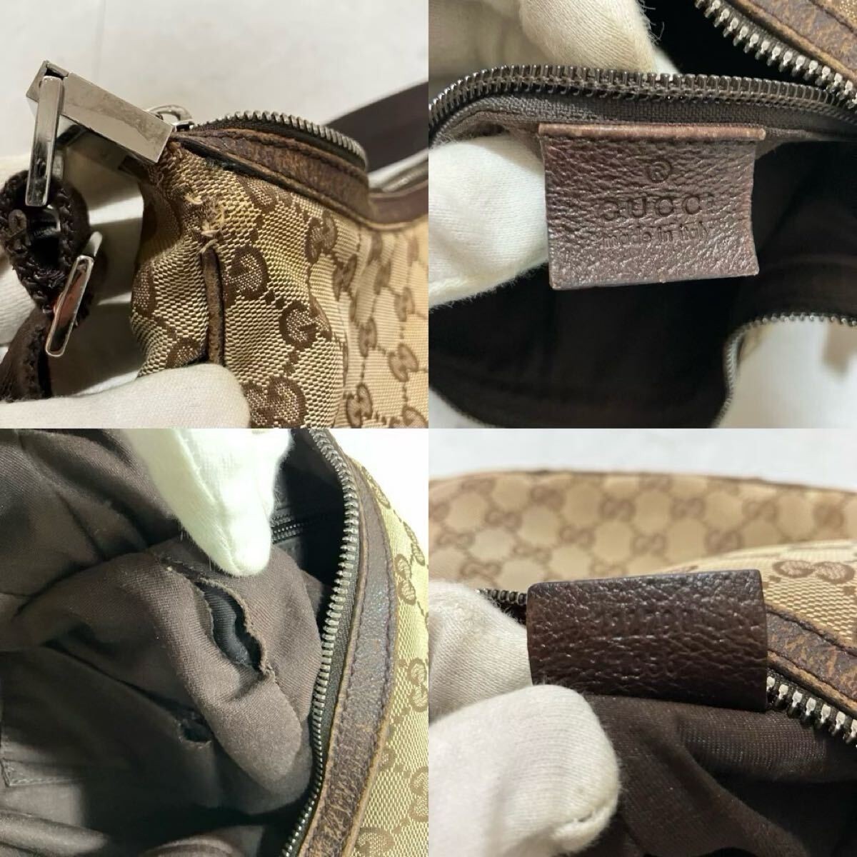 Excellent Condition GUCCI GG Canvas GG Pattern Crescent Shaped Shoulder Bag Body