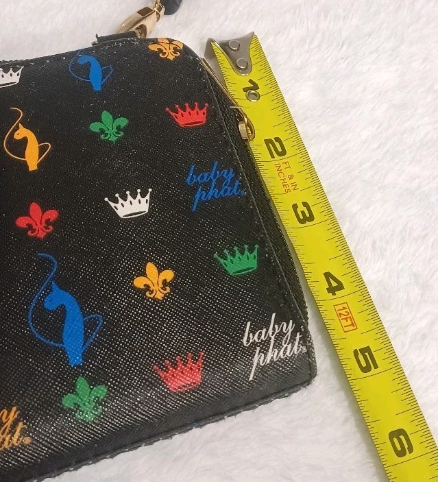 Baby Phat Cat Crown Black Crossbody Wristlet Y2K Clutch Handbag 9″ x 5.5″
