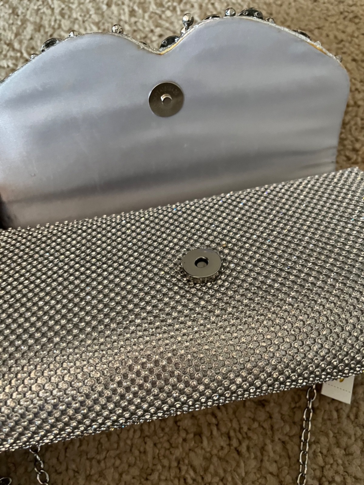 Kate Landry handbag evening Silver formal wedding clutch