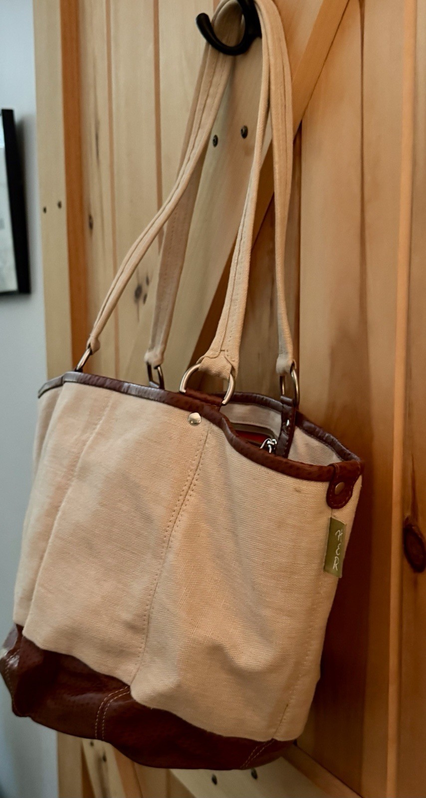 Helen E. Riegle Double Strap Canvas And Vegan Leather Tote