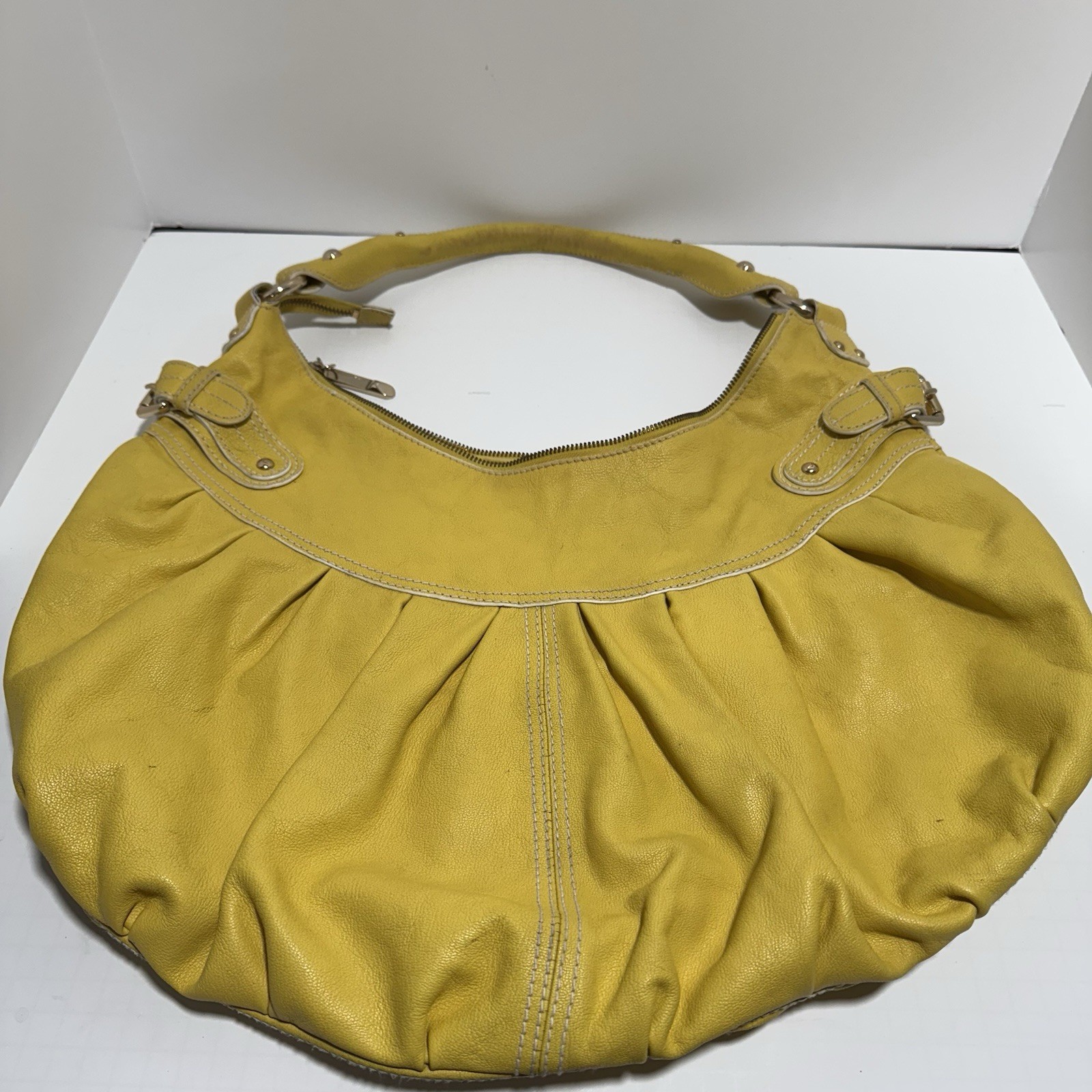 Via Spiga Large Hobo Leather Shoulder Bag Canary Yellow Single Handle