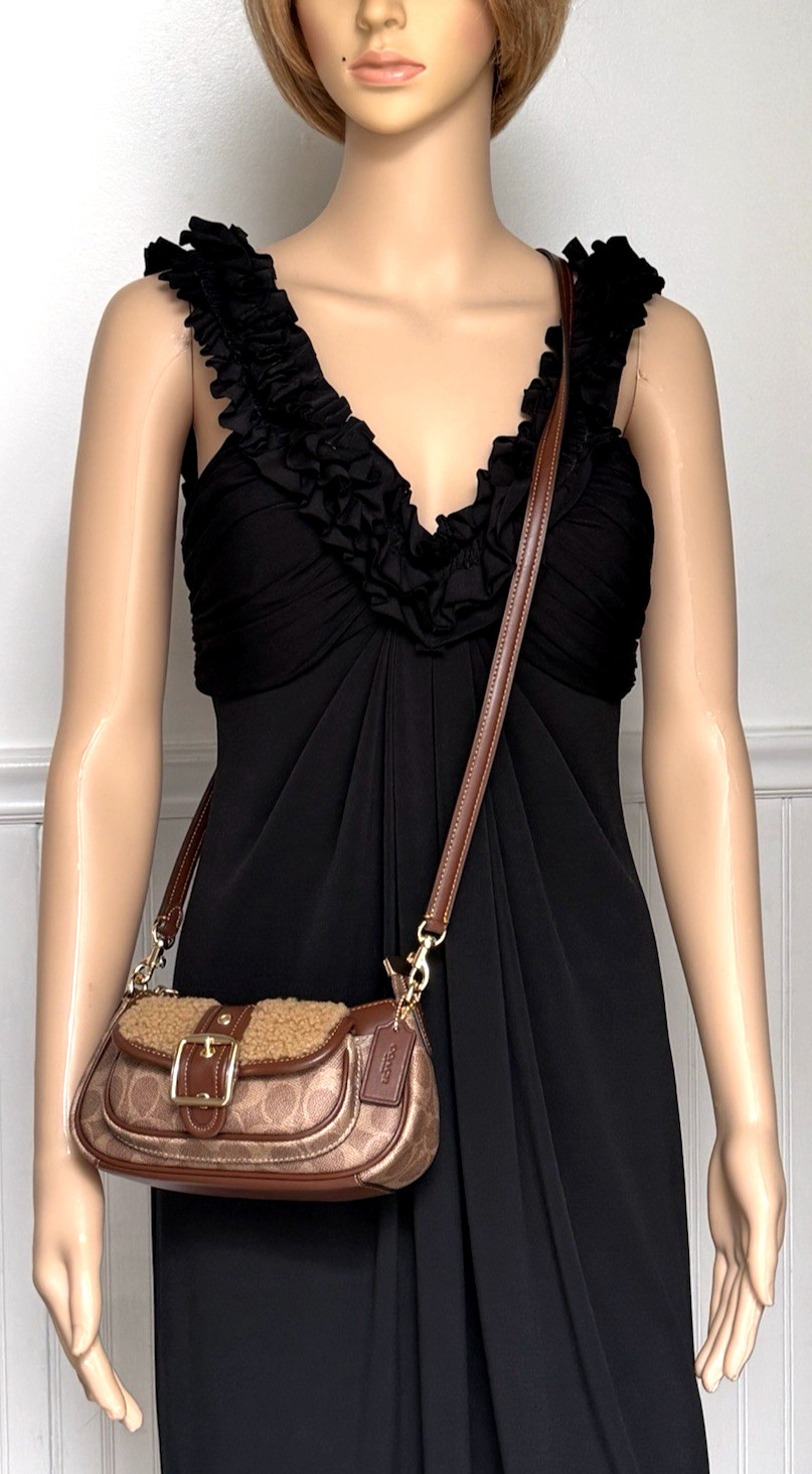 NWT Coach Ashton Mini Shoulder X-Body Bag w/Shearing CDB13 TAN BROWN Sig Leather