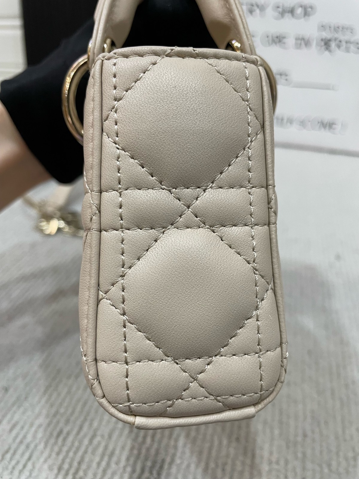Christian Dior Lady D-Joy Horizontal Mini Crossbody Shoulder Bag Lambskin Beige