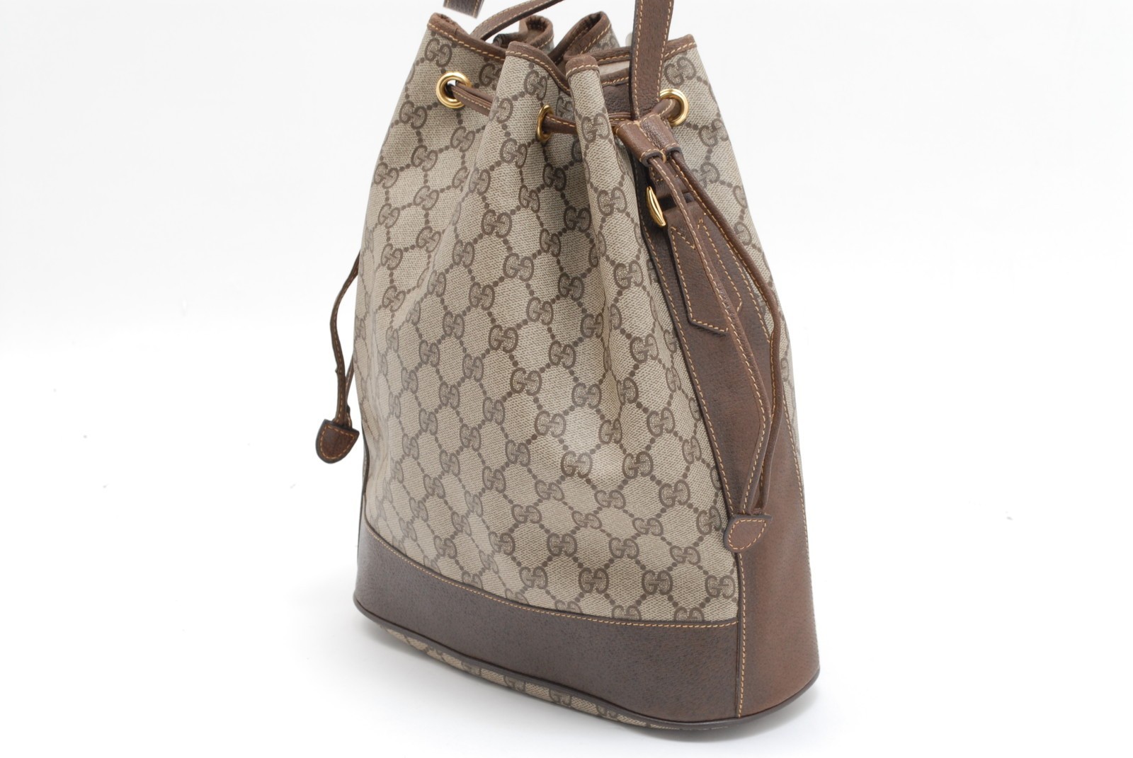 Gucci Vintage GG Supreme Web Stripe Drawstring Bucket Shoulder Bag Authentic