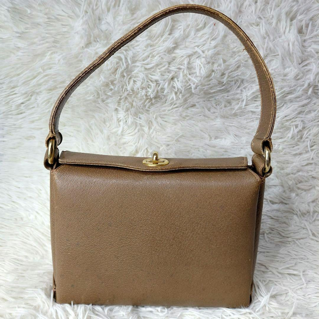 GUCCI Vintage Brown Leather Turn Lock Top Handle Shoulder Bag Gold Hardware