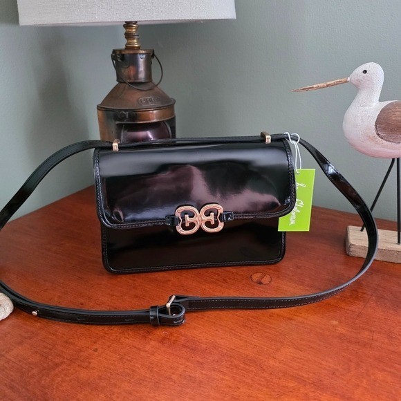Sam Edelman Christy Convertible Shoulder Black Patent Bag NWT