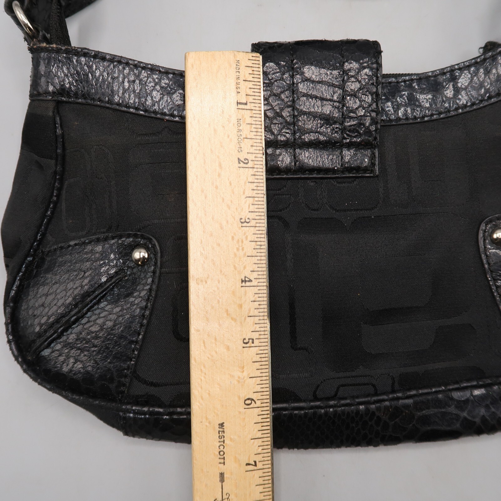ATTENTION women’s purse handbag black pockets Shoulder Bag Faux Textured Leather