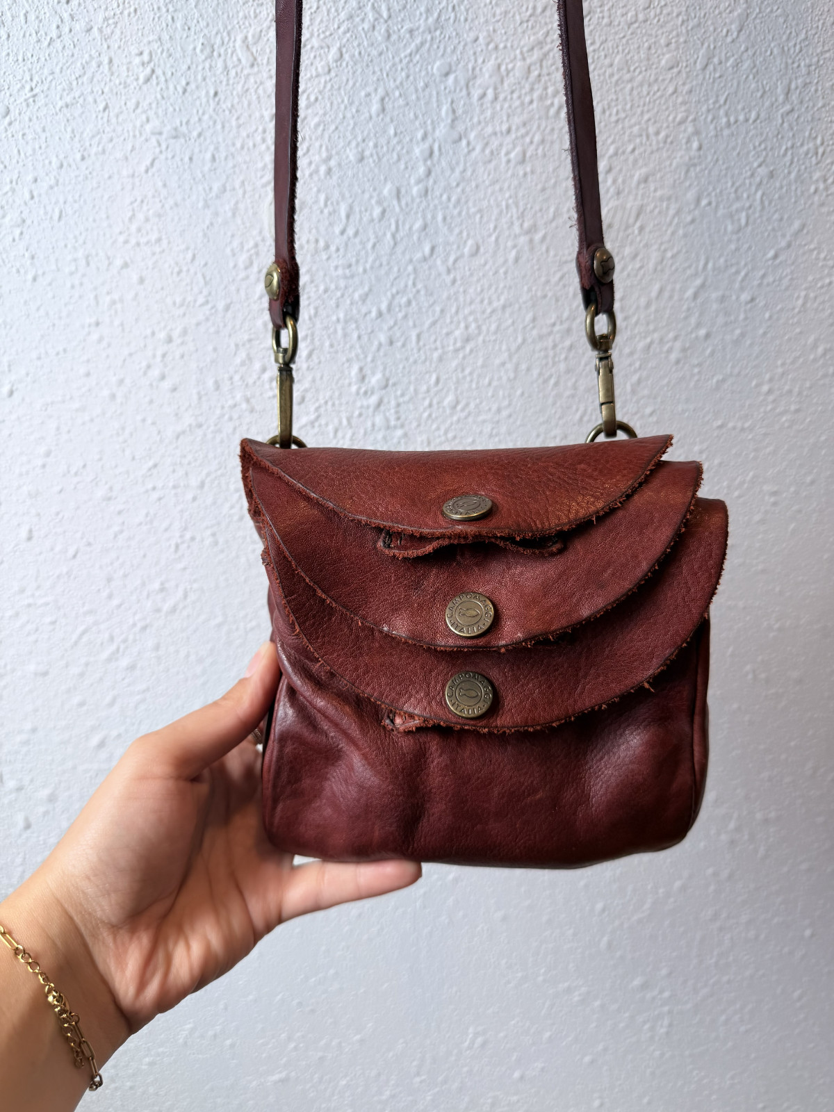 Campomaggi Burgundy Leather Crossbody/Belt Bag – Multi Pocket – Made in Italy
