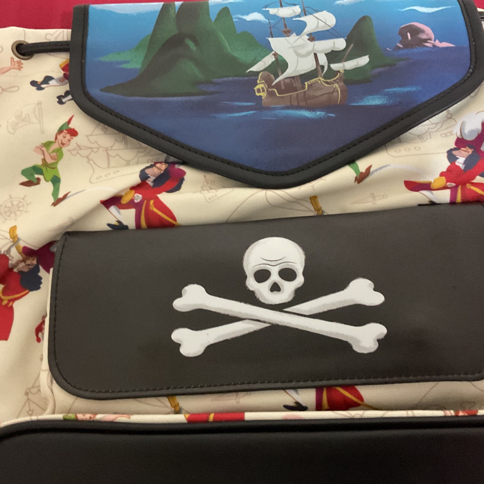 LOUNGEFLY DISNEY PETER PAN CAPTAIN HOOK PIRATE SHIP DRAWSTRING BACKPACK NWT!!!