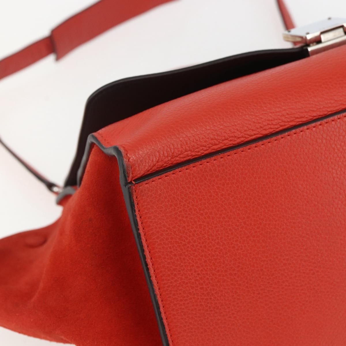CELINE Trapeze Hand Bag Leather 2way Red Silver Auth 157228