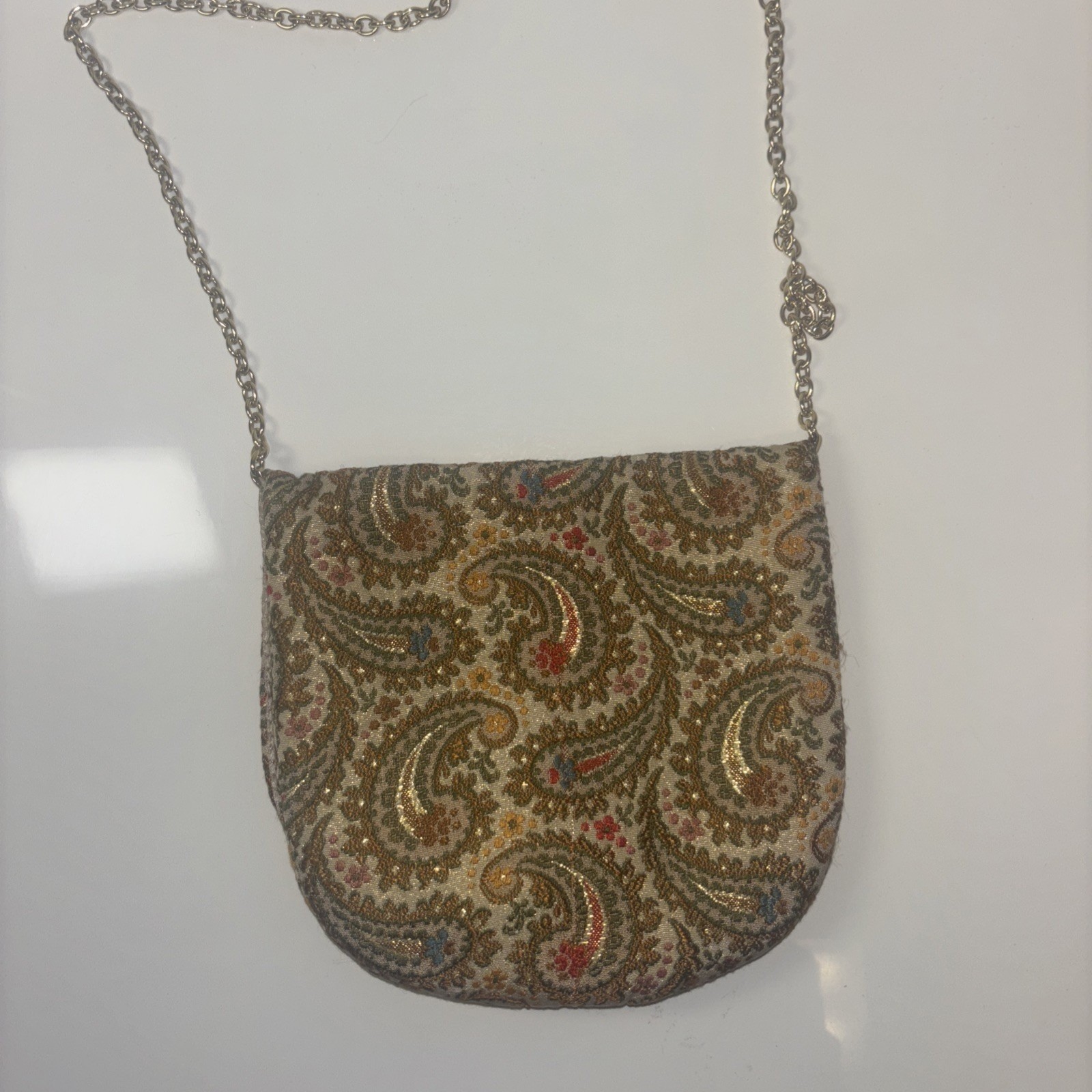 Mister Simon Ernest Italy Vintage Paisley Tapestry Heart Chain Shoulder Bag