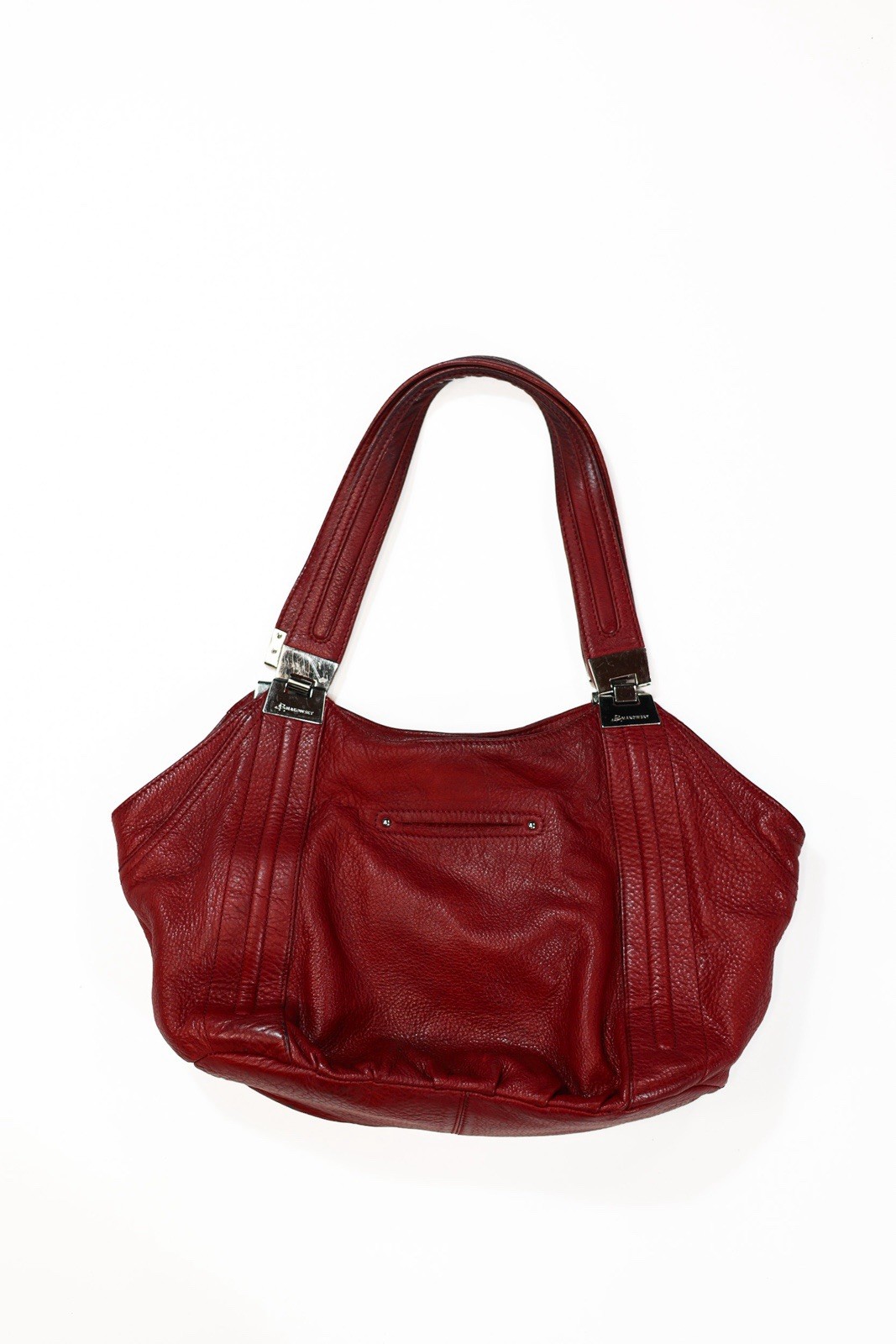 B. Makowsky Genuine Leather Red Hobo Shoulder Bag Leopard Lining Multi Pocket