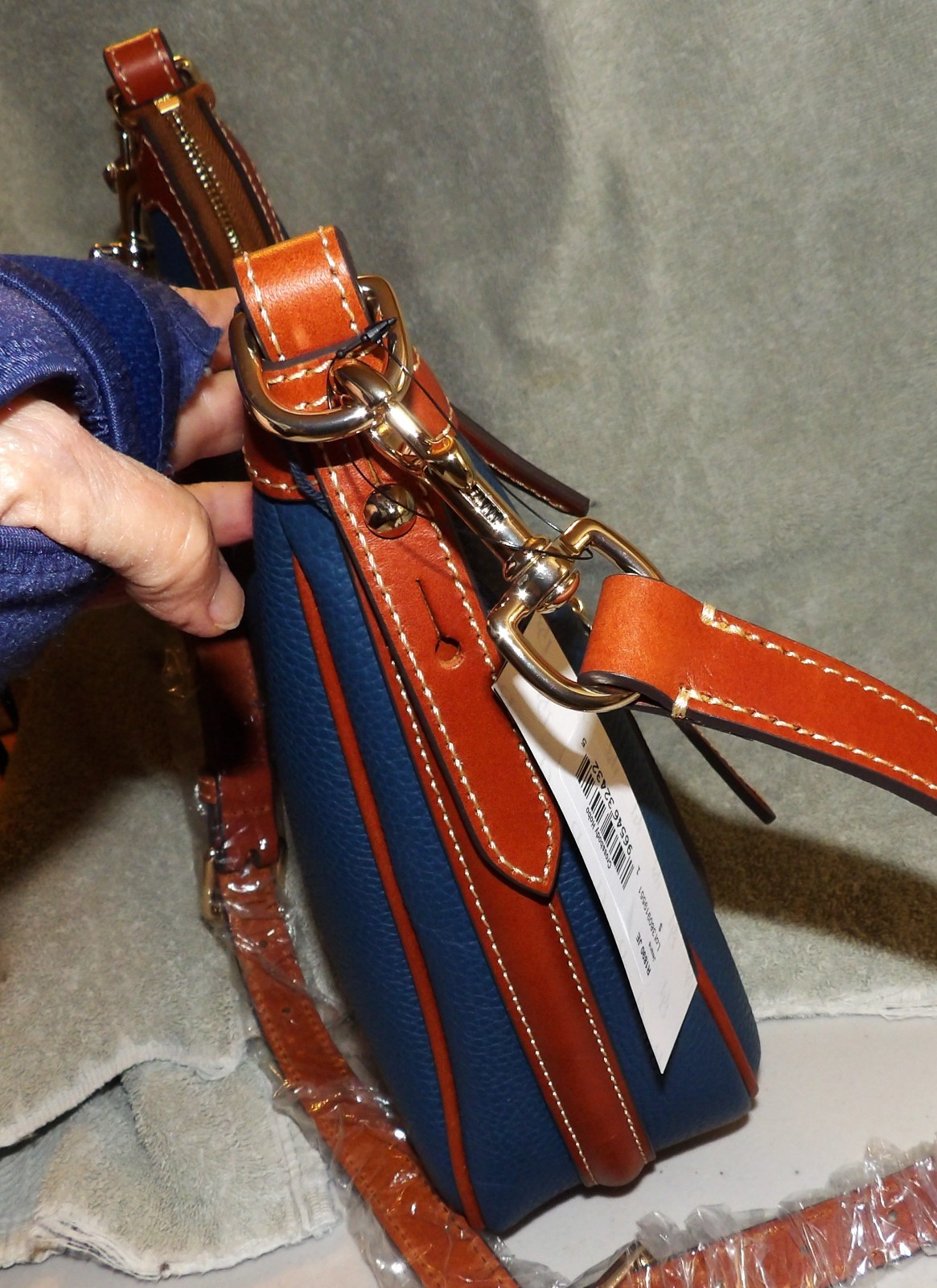 Dooney and Bourke Leather Crossbody Hobo-Jeans-R1890JE-Org. Dust Bag-NWT