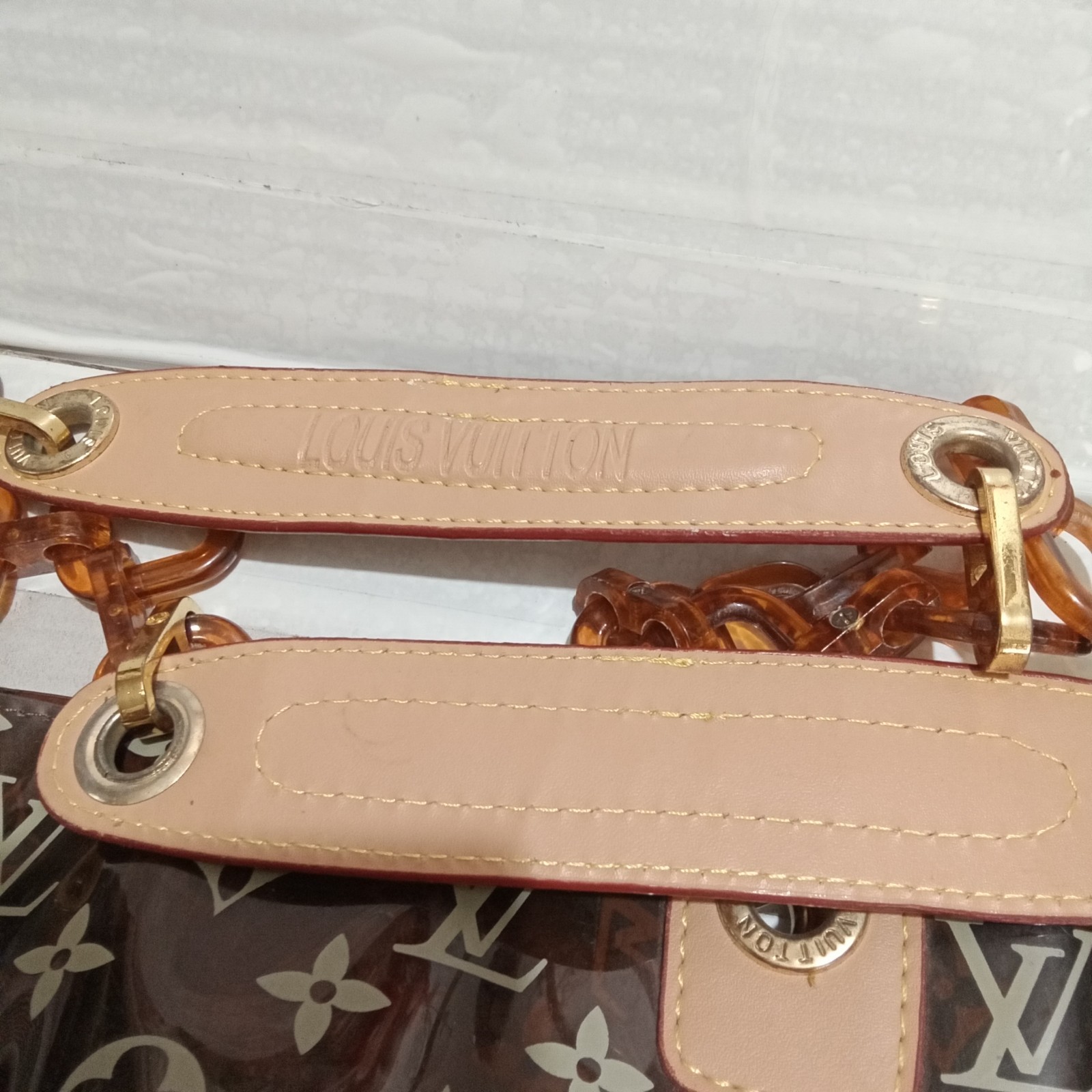LOUIS VUITTON Brown Clear Vinyl Cabas Tote Bag Monogram