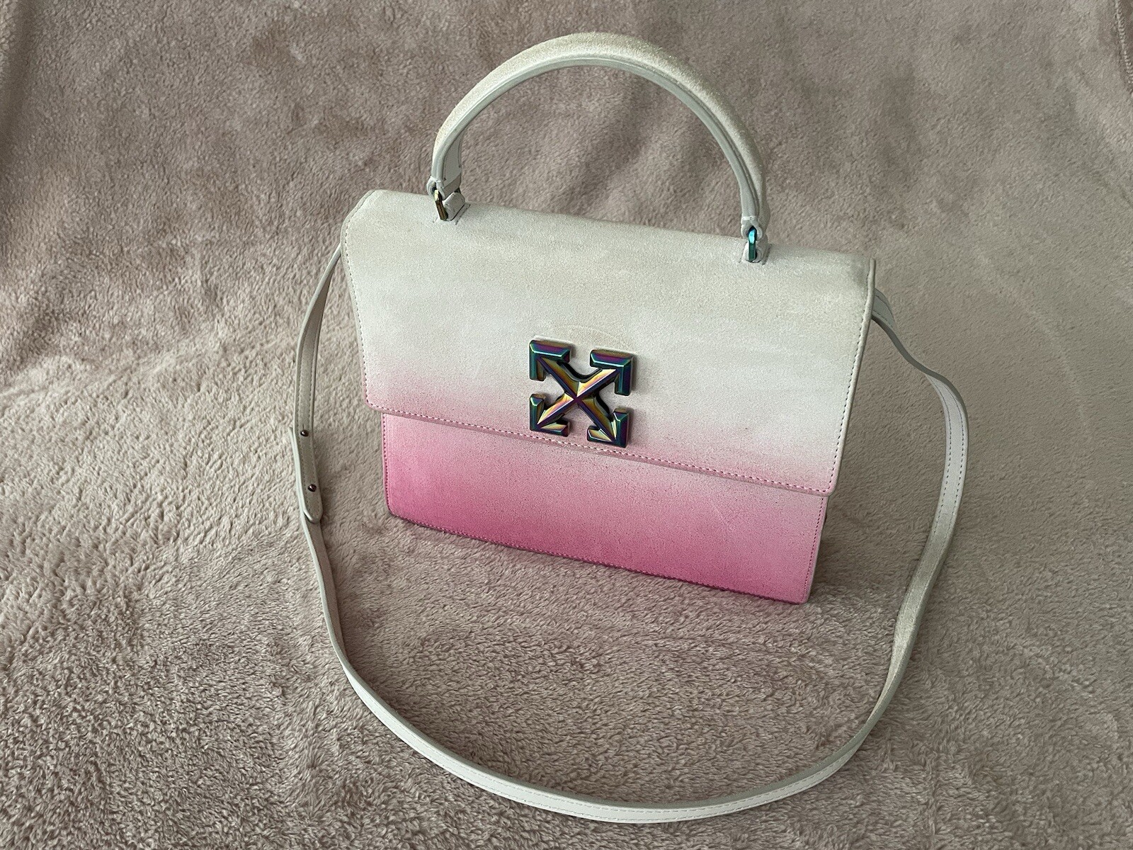 Virgil Abloh Off-White Suede Pink Jitney 2.8 Sprayed Ombré Bag. Rare