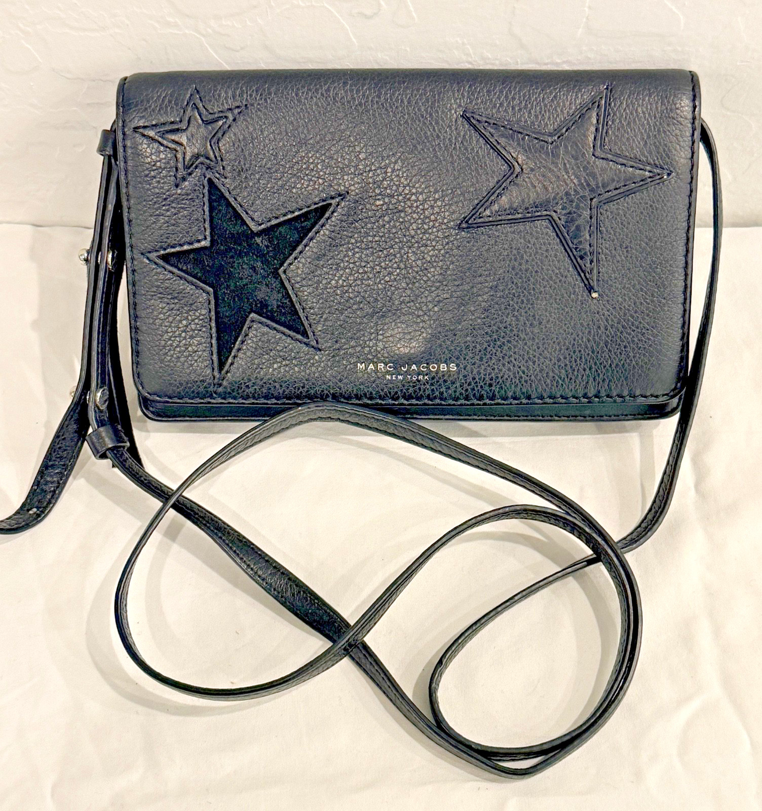 Marc Jacobs The Star Patchwork Snapshot Leather Crossbody Bag Black Purse