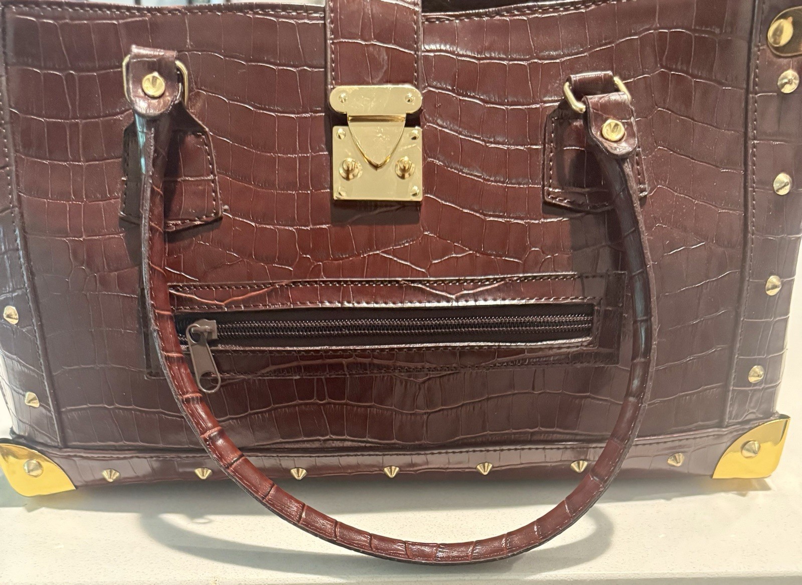 Vintage Red Crocodile Handbag Maroon Exotic Leather Top Handle Bag