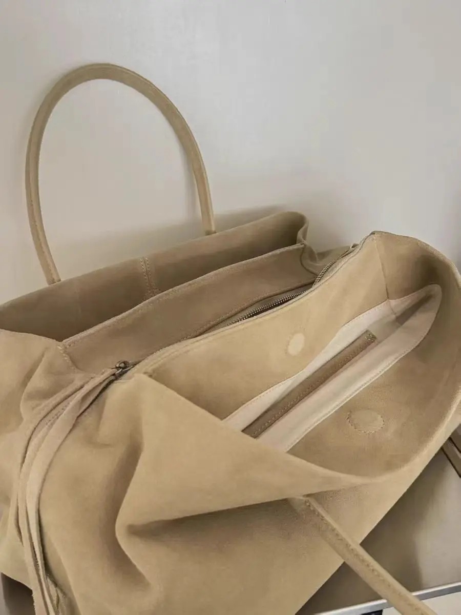 Luxury Genuine Suede Leather Large Tote Bag Women’s Cow Leather Commuter Handbag