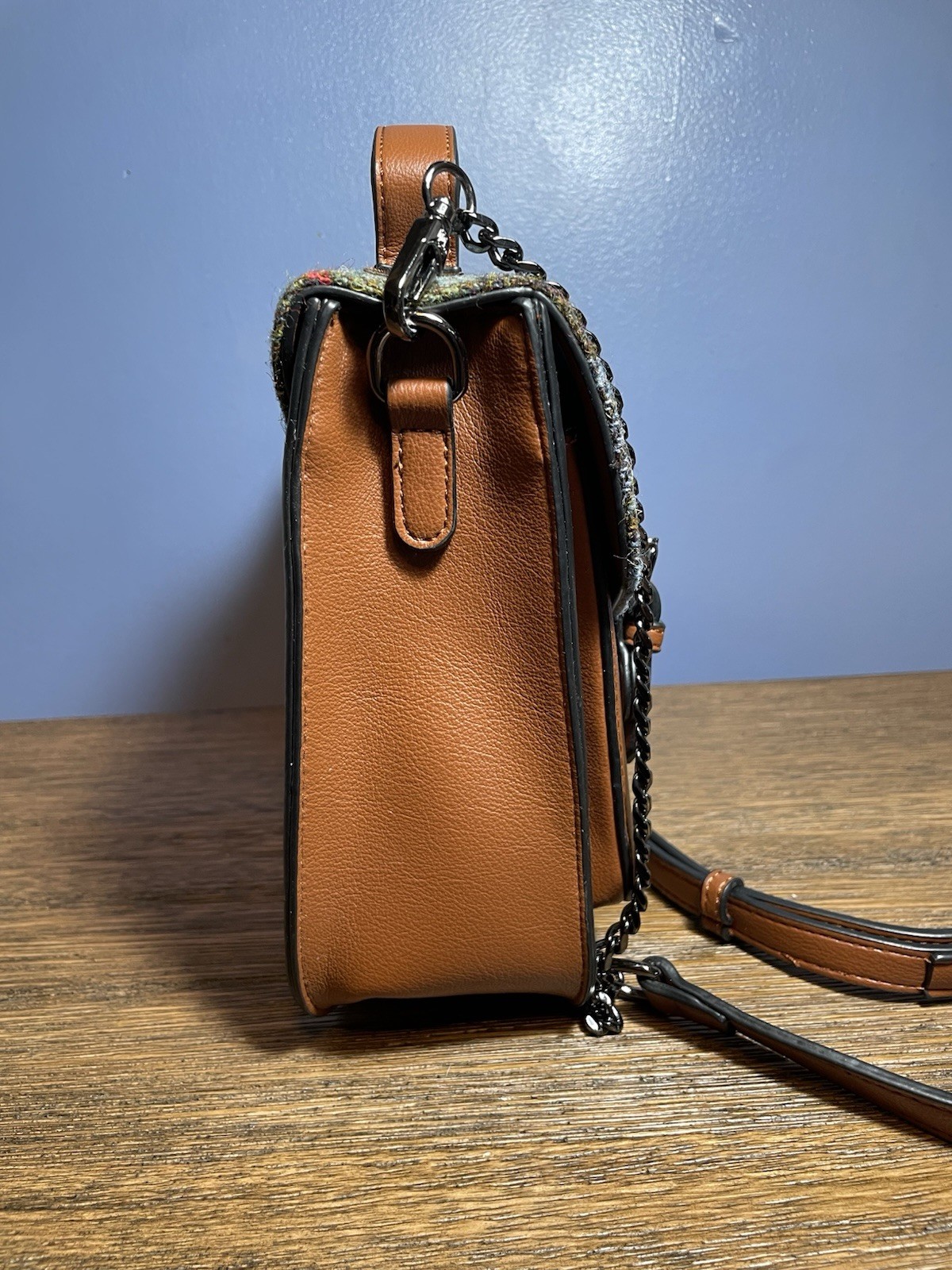 NEW HARRIS TWEED MINI CHESTNUT HERRINGBONE SATCHEL DETACHABLE CHAIN STRAP