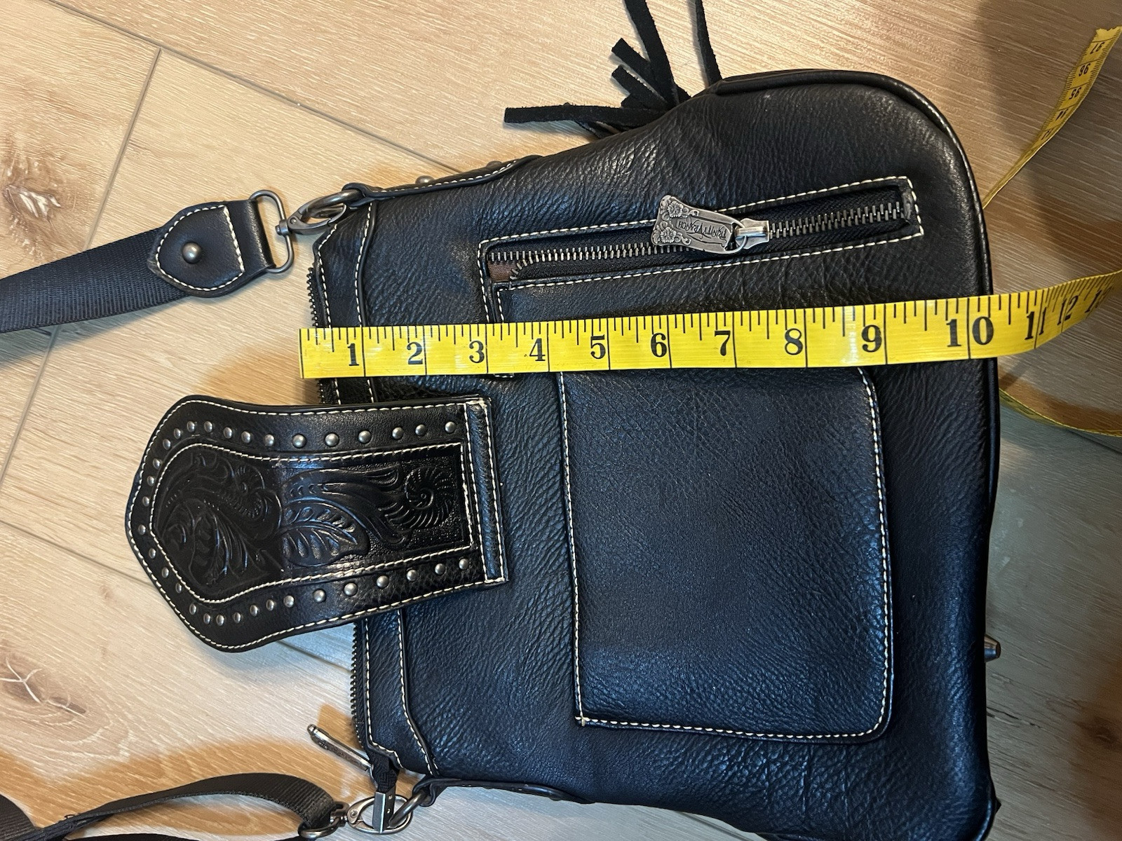 Trinity Ranch Black Leather Purse with Fringe and Rhinestones Western Cowgirl