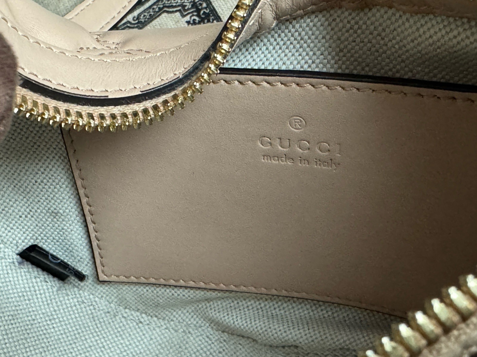 GUCCI 739736 Mini GG Marmont Mantelasse’ Crescent Leather Shoulder Bag Beige