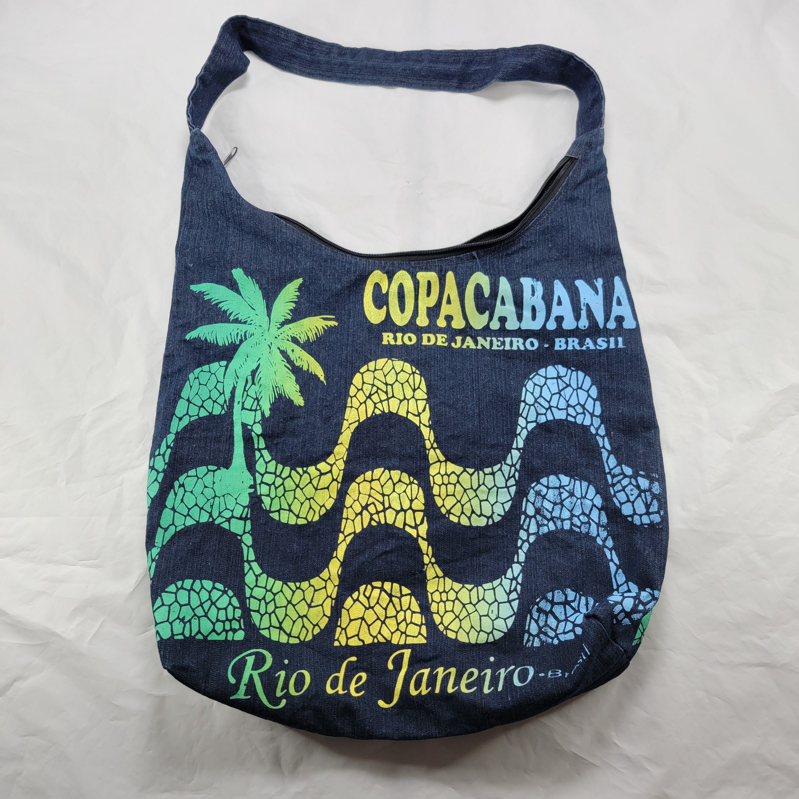 Tote Bag Vintage Copacabana Rio de Janeiro Brazil Denim Palm Tree Graphics