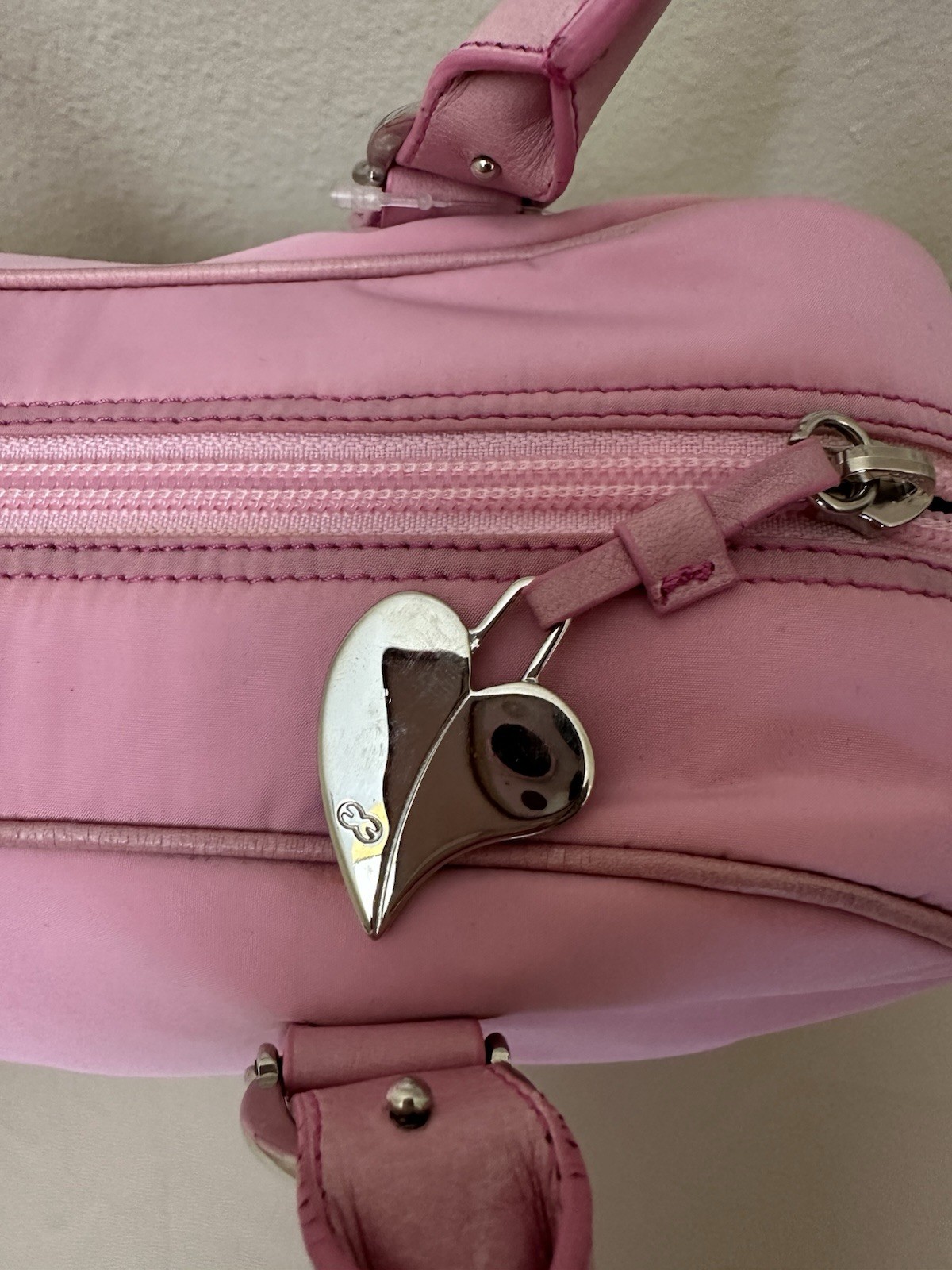 NWT Auth ESCADA Pink Nylon TESSUTO Leather Handles Shoulder Bag Silver Charm