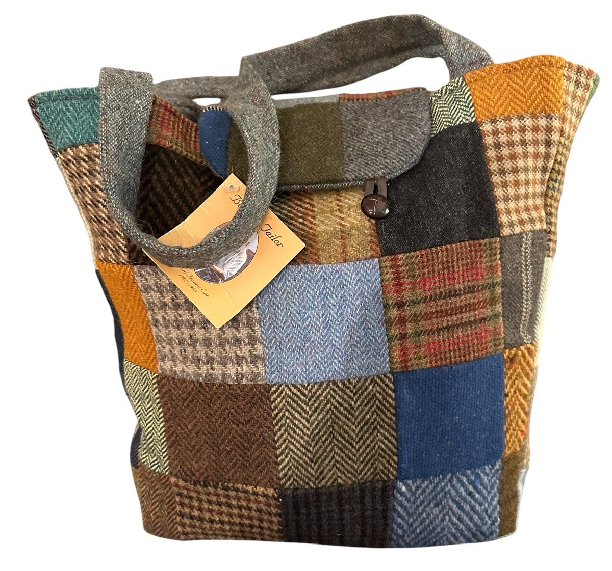 Donegal Ireland Tweed Wool Patchwork Tote Bag By Hanna Hats Lined Double Handle