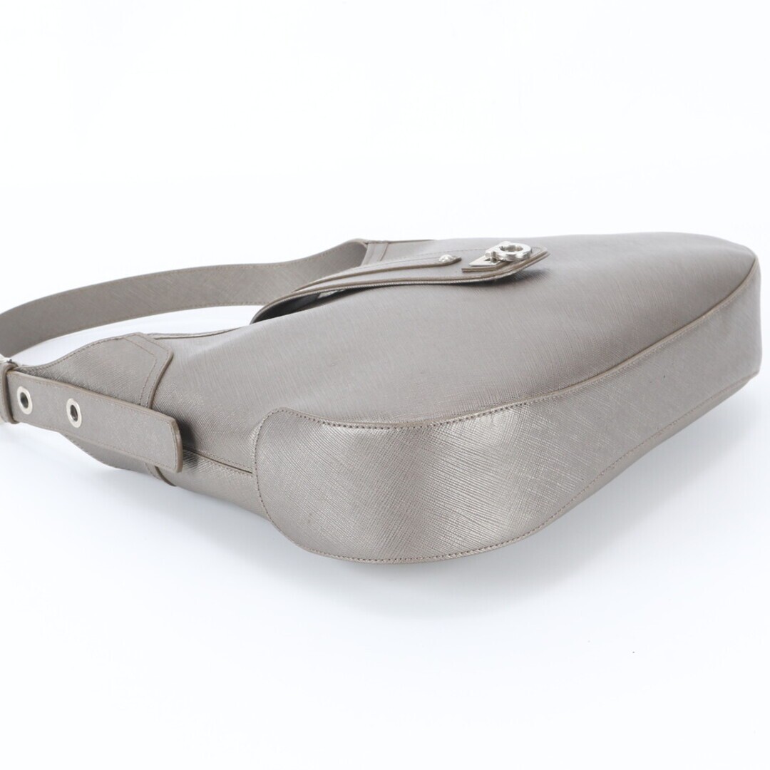 Salvatore Ferragamo Gancini Leather Shoulder Bag Beige Gray AQ 21 7335 Italy