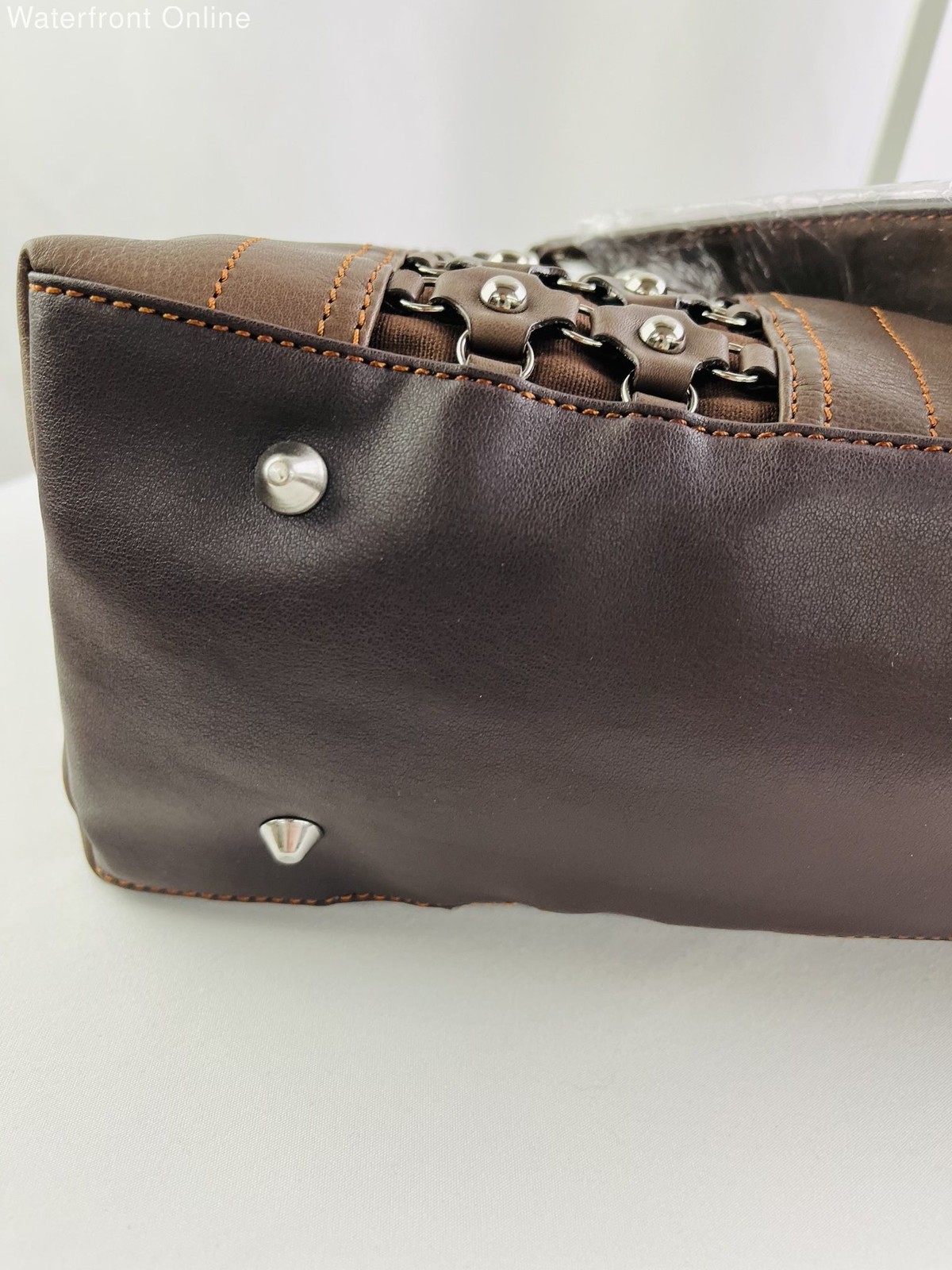 Maxx New York Brown Leather Double Handle Shoulder Bag NWT