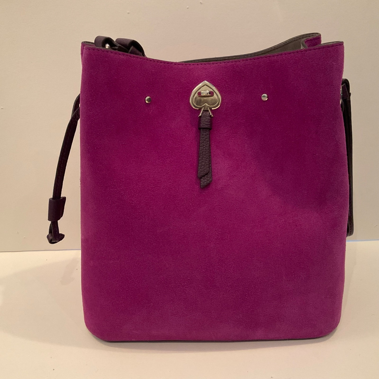 Kate Spade Marti Shoulder Bucket Drawstring Handbag in Magenta Suede