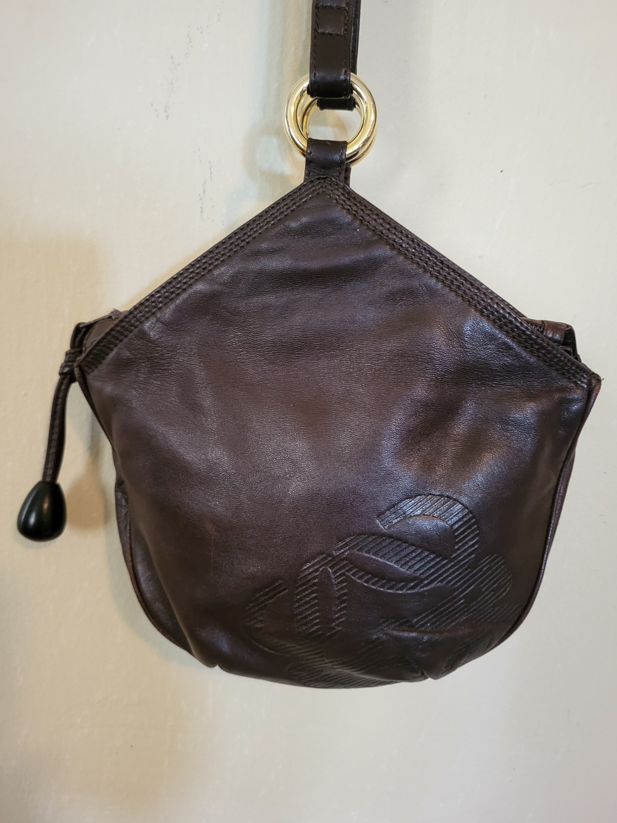RARE Vtg Authentic Loewe Anagram Logo Brown Nappa Leather Crossbody Handbag
