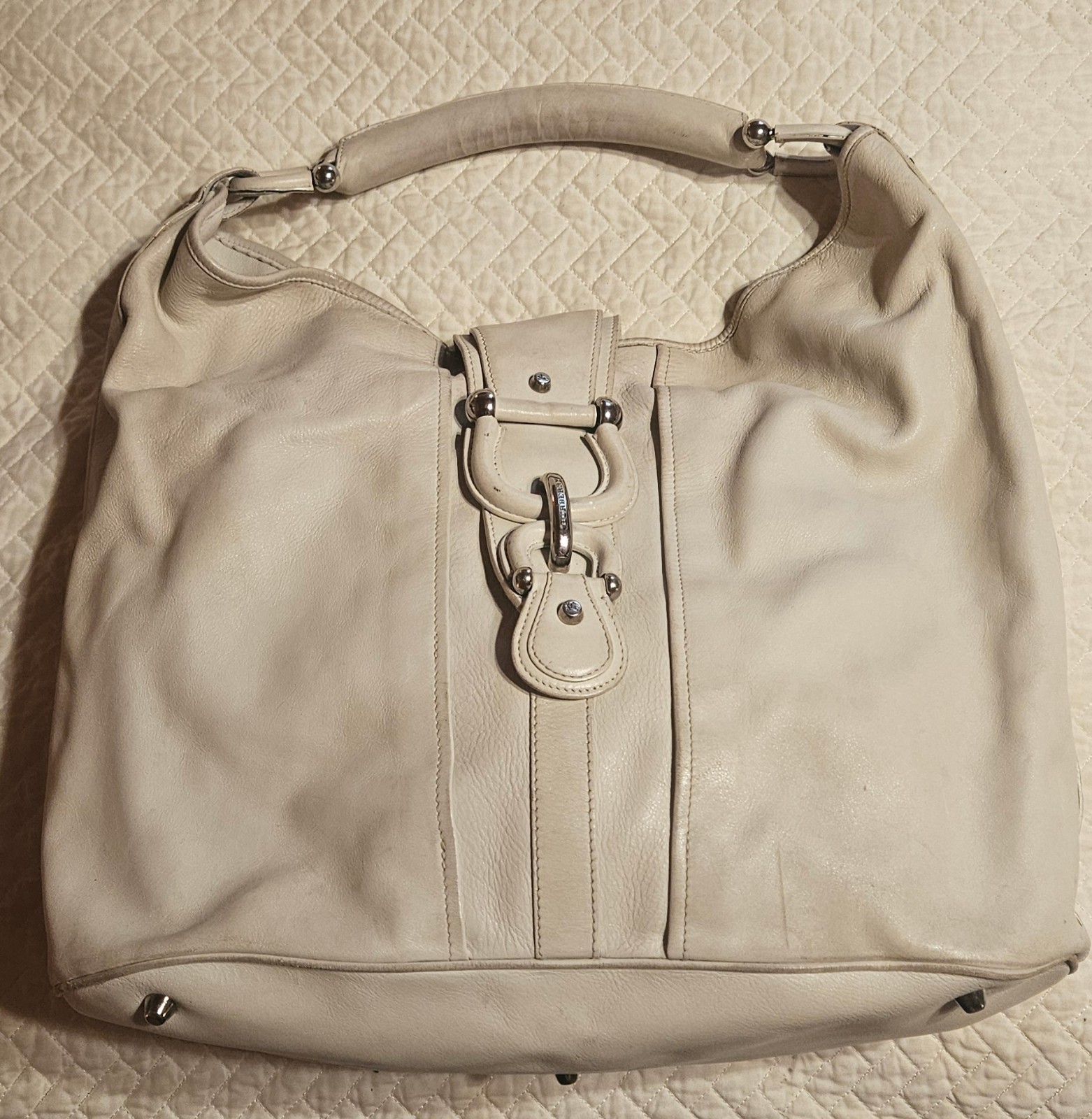 Burberry Large Leather Ivory Shoulder Bag Circa 2006 Vintage