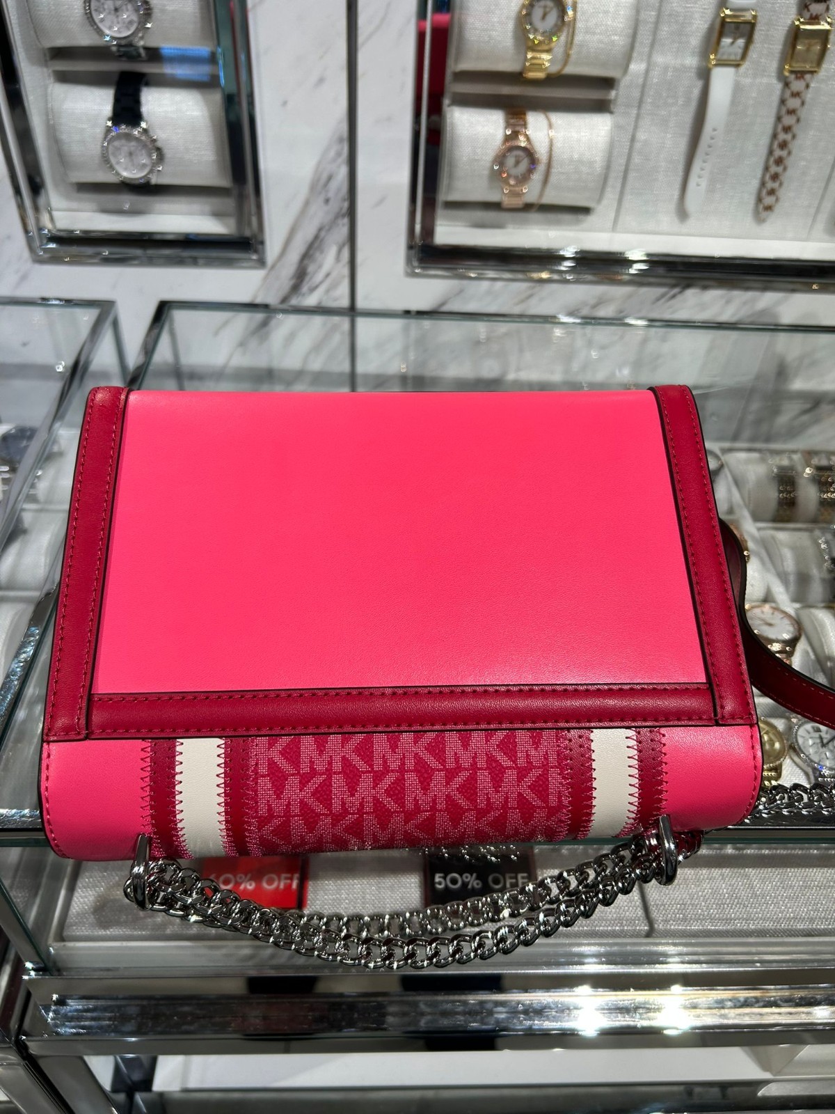 Michael Kors Whitney Medium Color-Block Logo Shoulder Bag Dark Raspberry Multi
