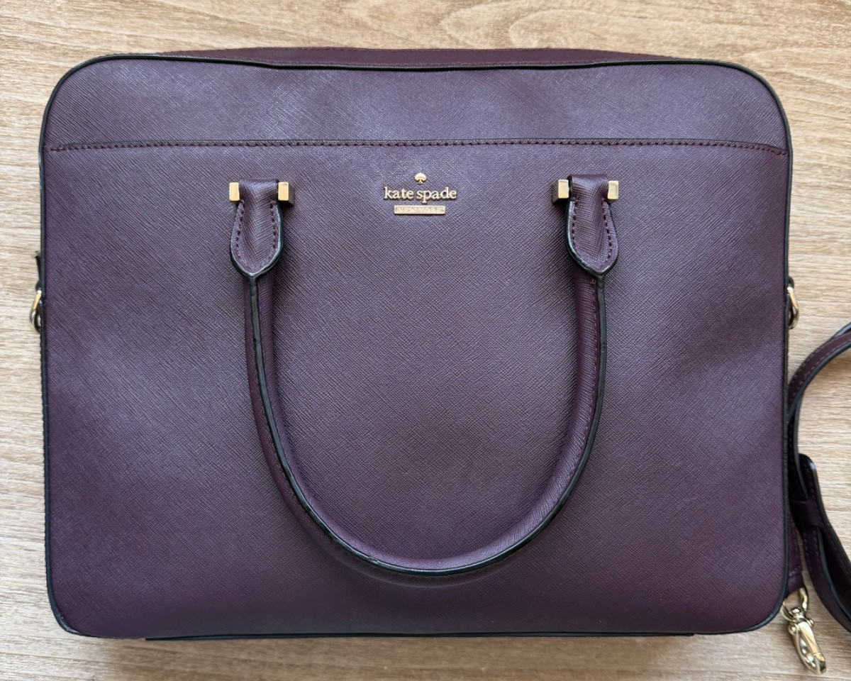 Kate Spade Saffiano Leather 13″ Laptop Bag Double Handles Shoulder Strap Plum