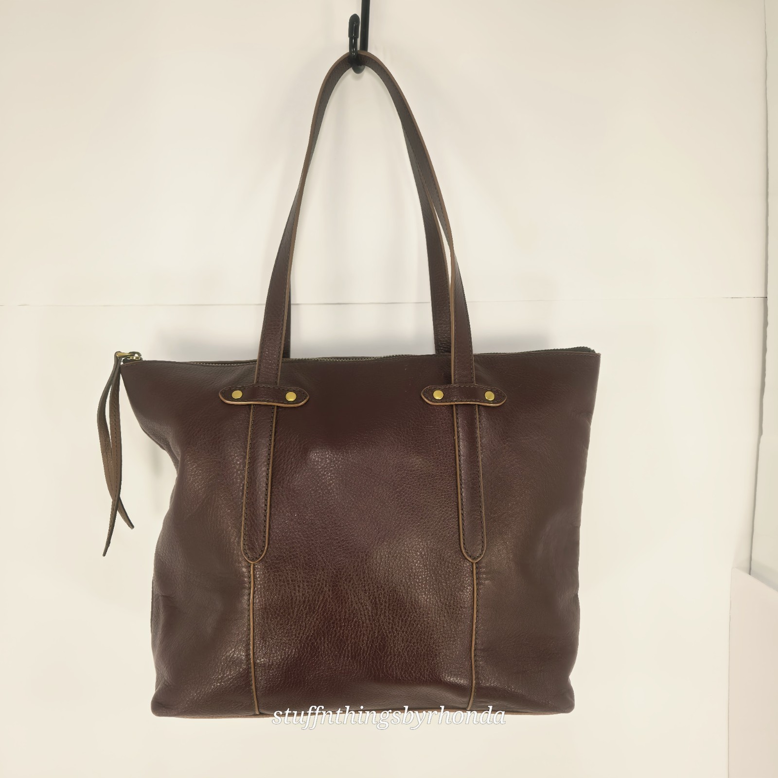 Fossil Felicity Leather Tote (Style SHB1981) Claret Red and Brown Trim CLEAN
